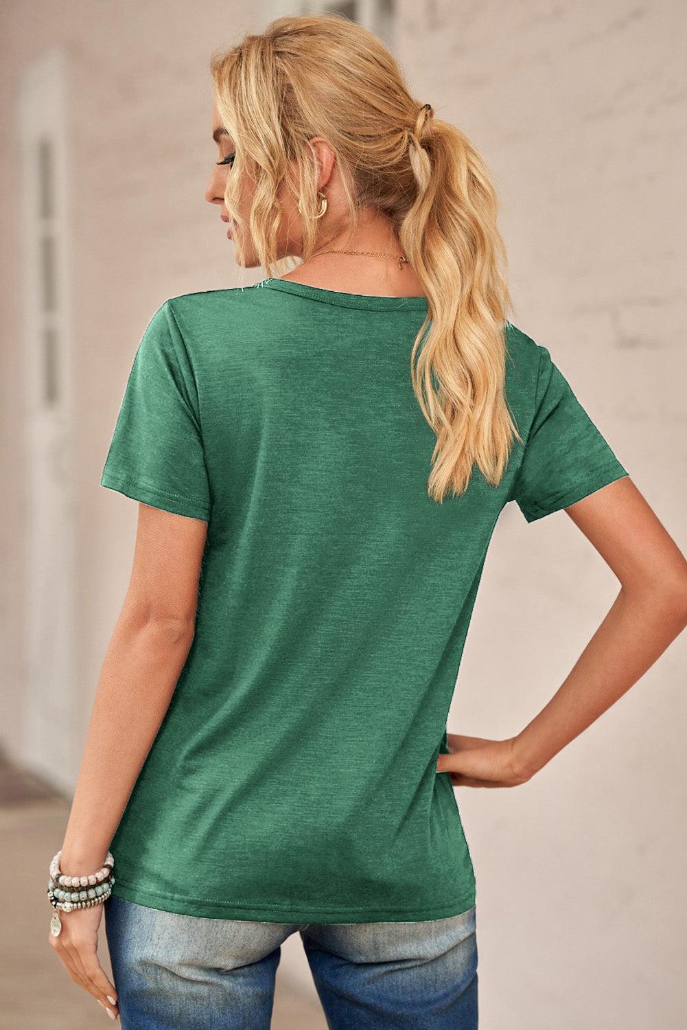 T-shirt mixte en coton à col rond Green Holes