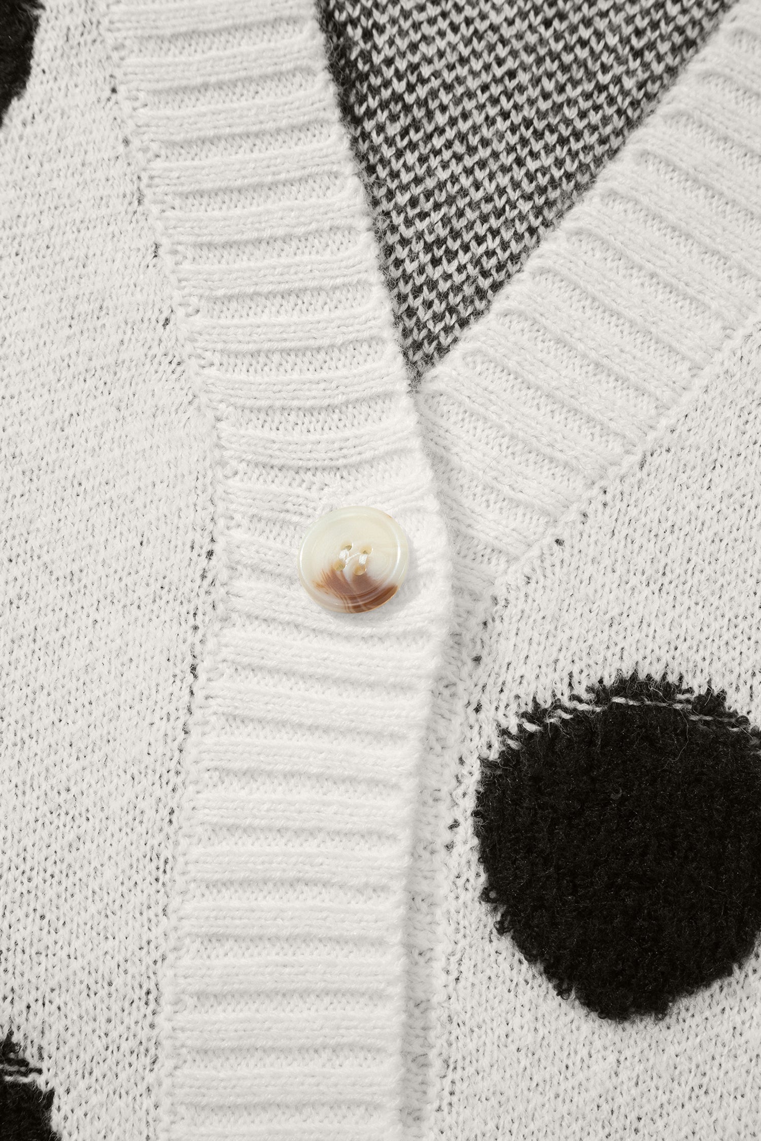 Front Polka-Dot Button Roomy V-Neck Cardigan in Beige