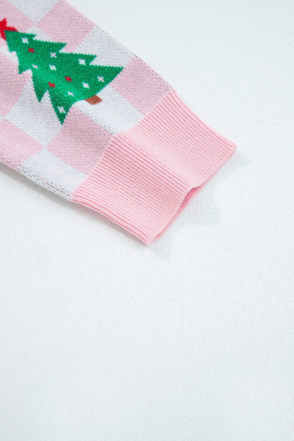 Checkered Christmas Tree Pattern Button V-Neck Cardigan Knit Top