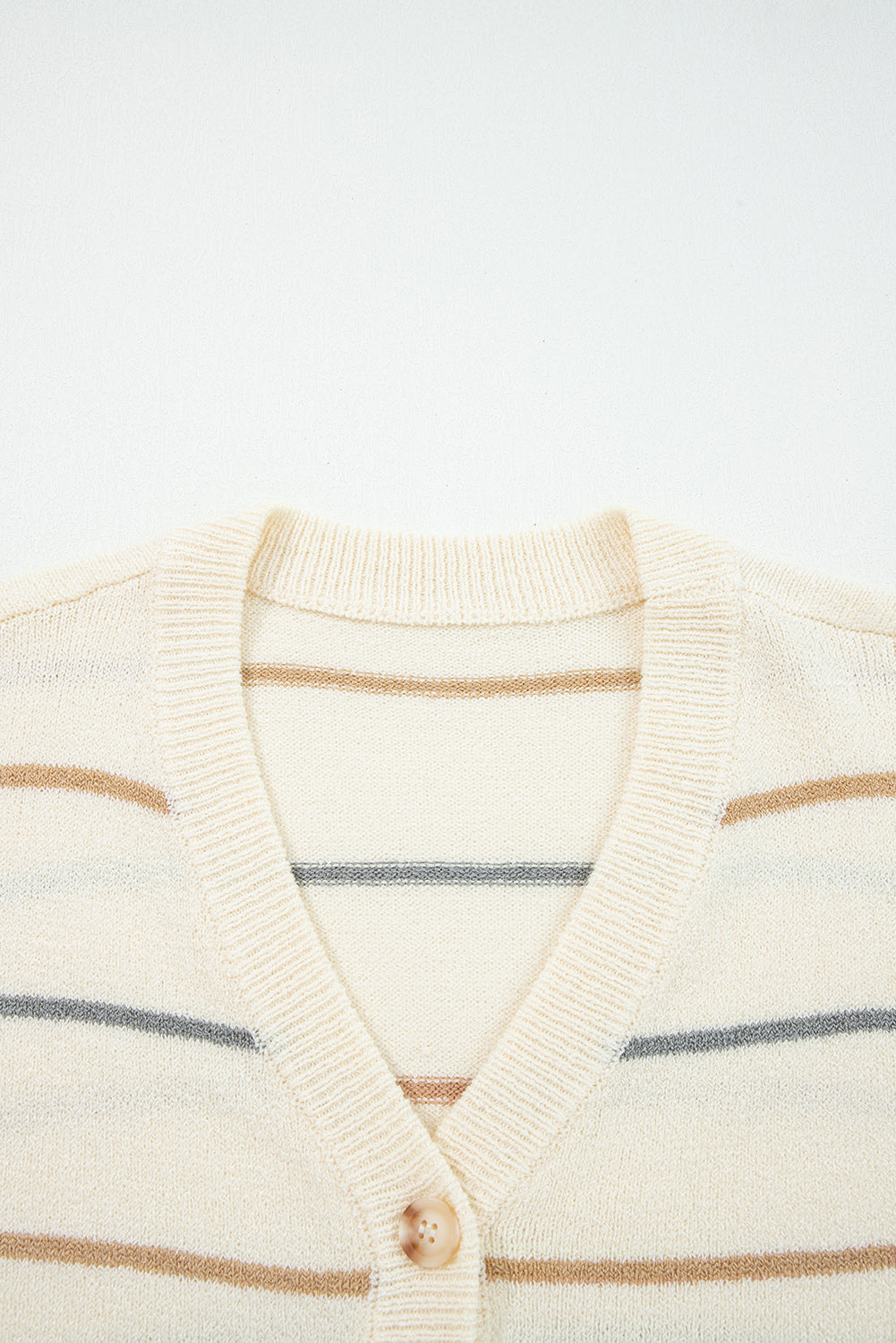 Striped Cardigan Button-Front V-Neck Knit Top in Multicolour
