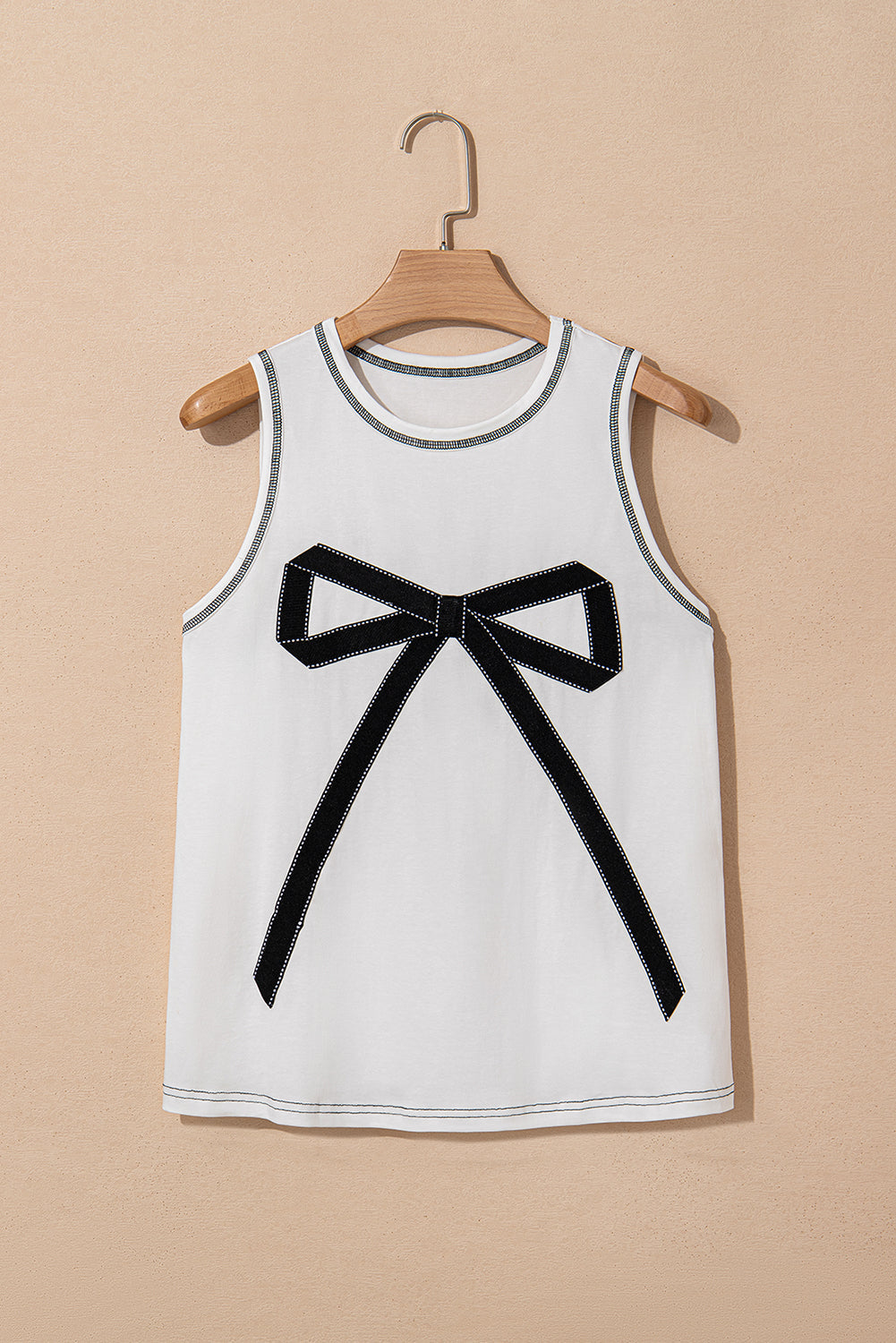 Sweet Bow Stitching Trim Sleeveless Top