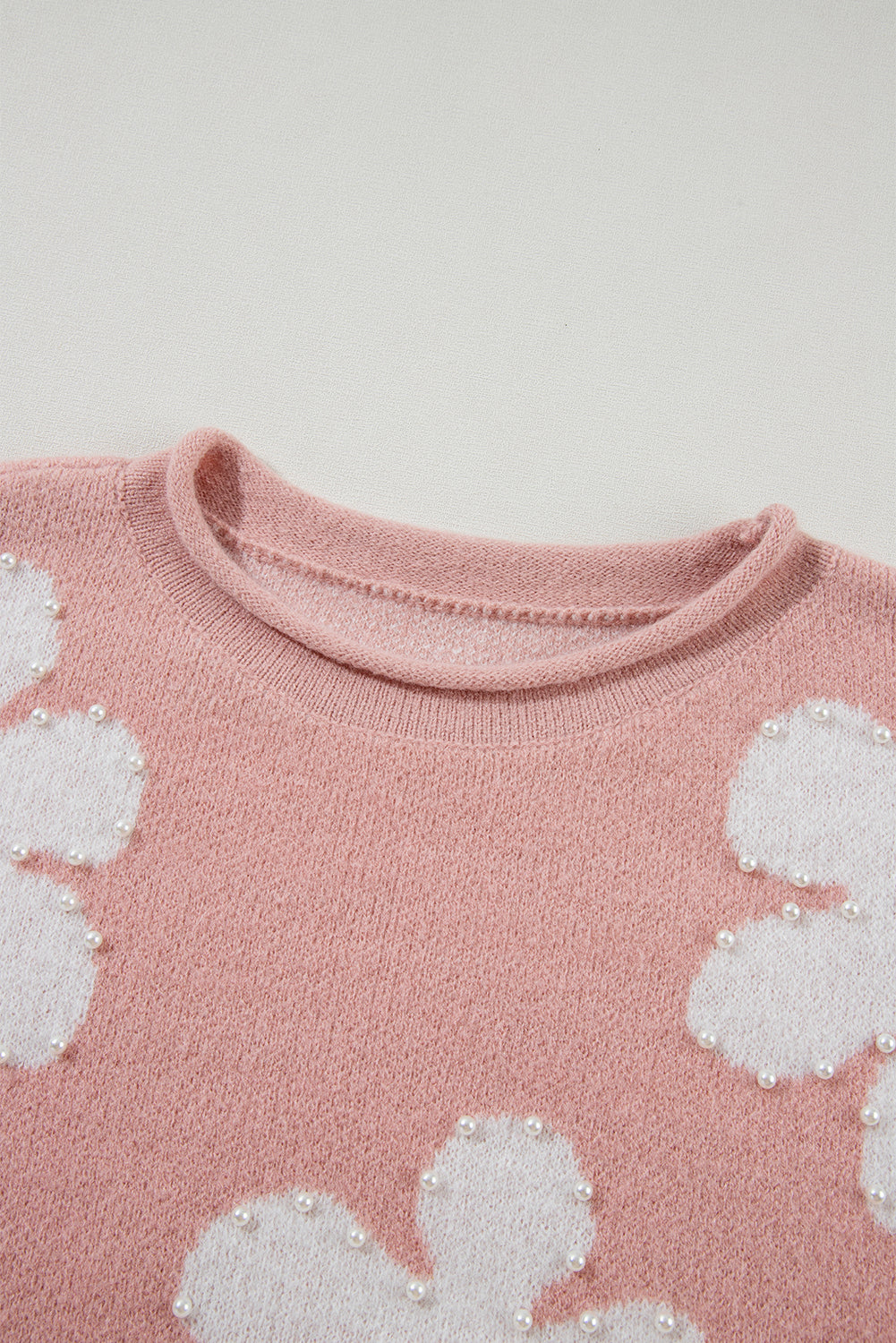 Pearled Flower Distressed Edge Sweater