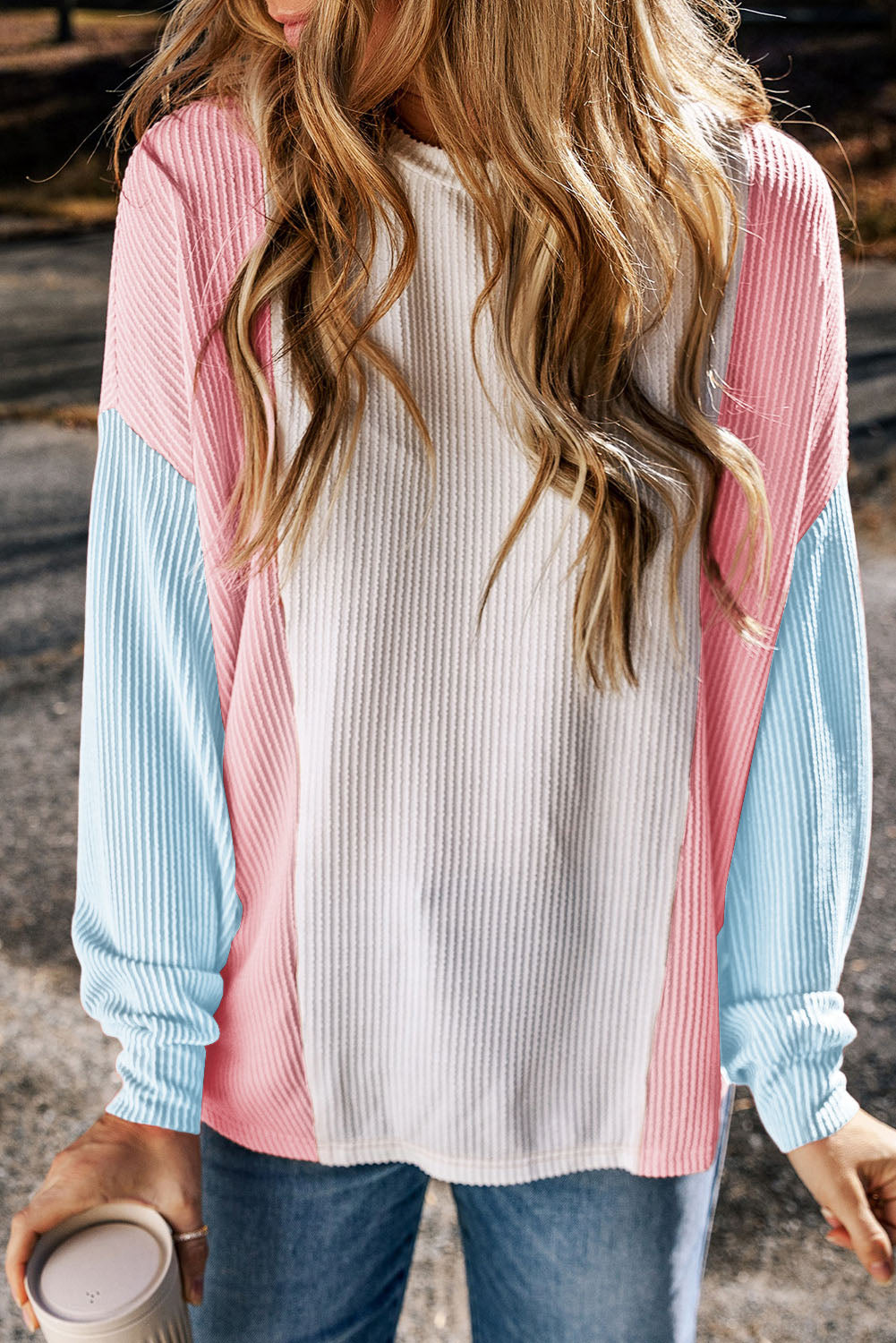 Colorblock Corded Long-Sleeved Top Style