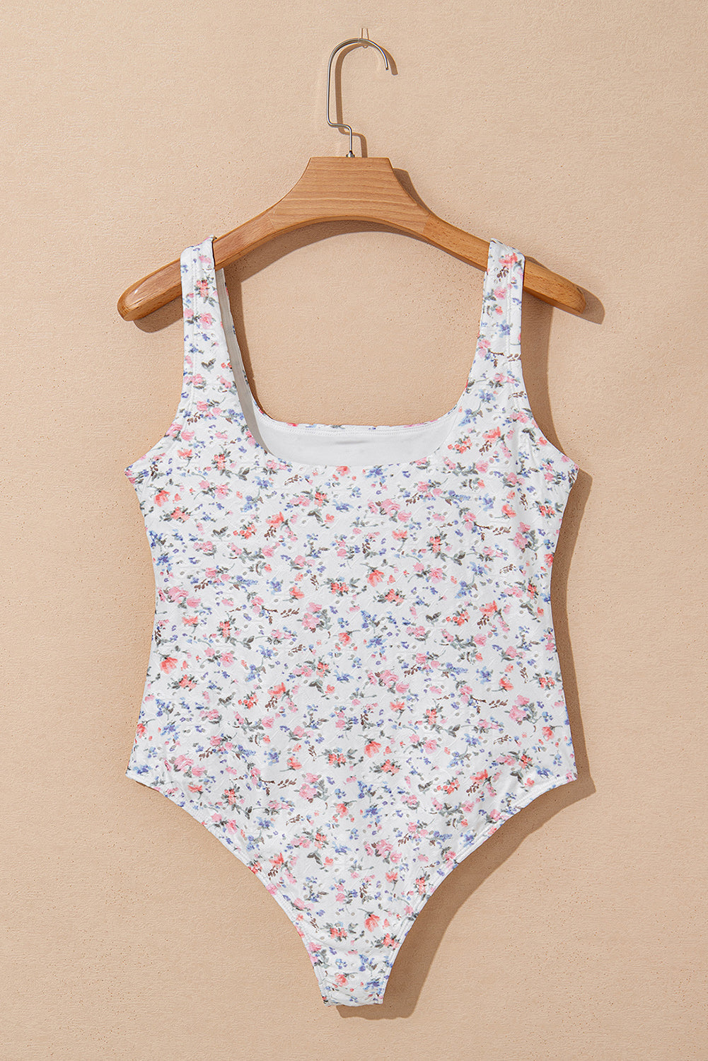 White Floral Square Neck Sleeveless Bodysuit