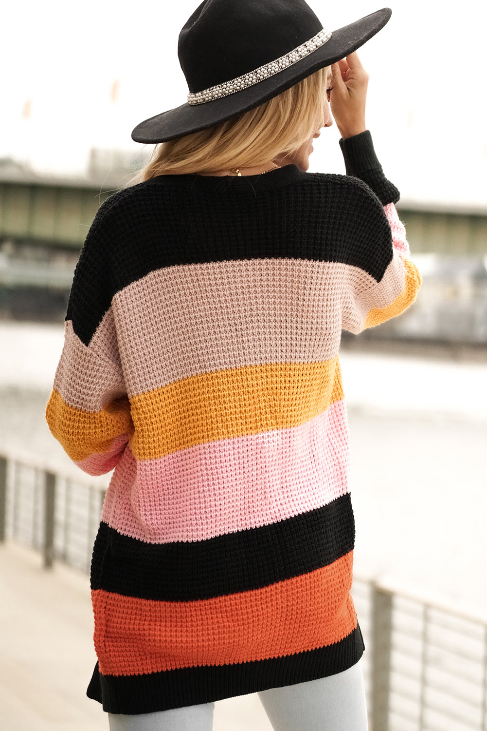 Cardigan ouvert sur le devant en tricot gaufré multicolore