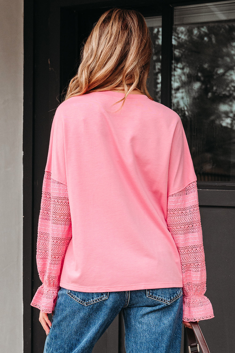 Drop-Shoulder Sleeve Lace Ruffled Patchwork Loose Sweatshirt