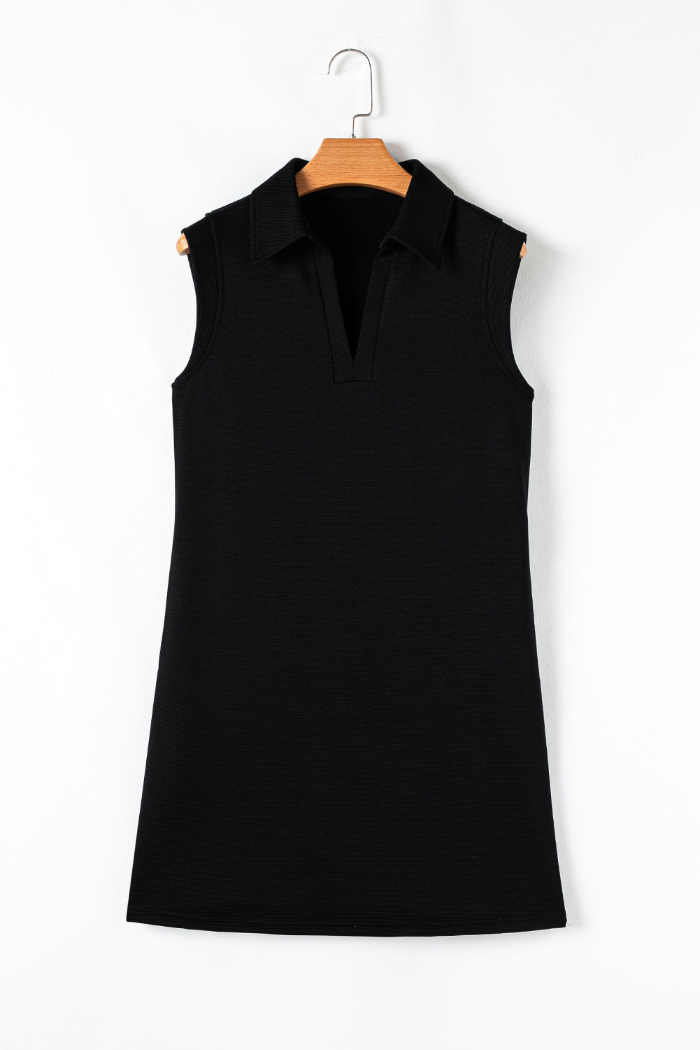 Black Collared Slit Neck Sleeveless Mini Dress