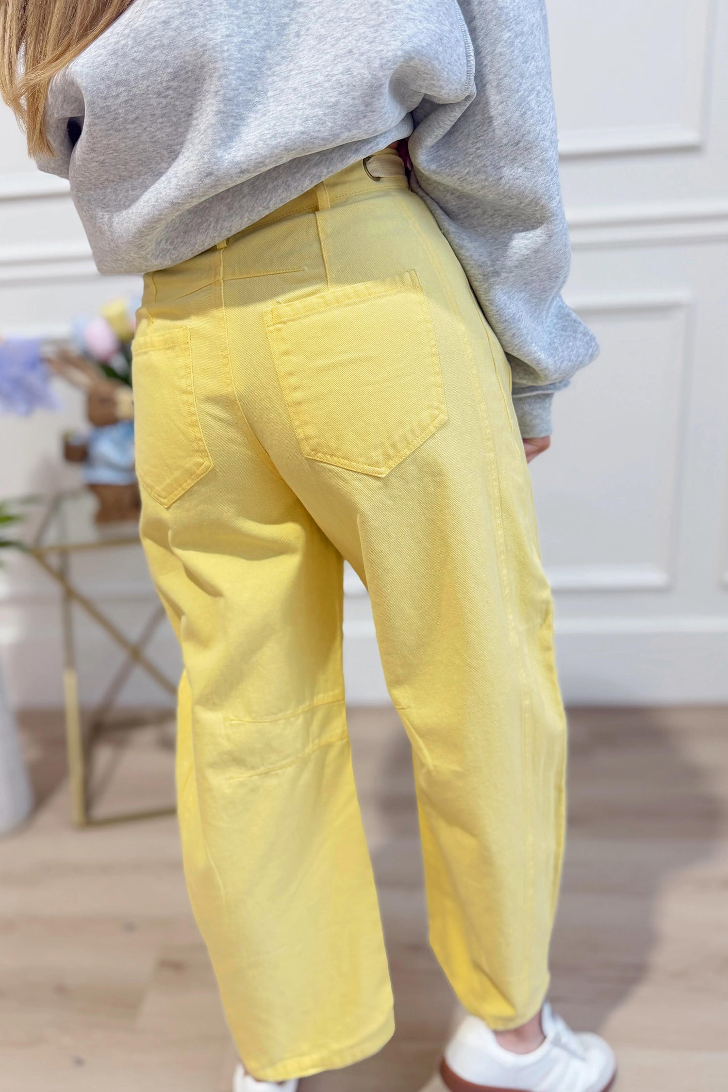 Solid Knot Grommet Detail Waist Barrel Jeans in Yellow