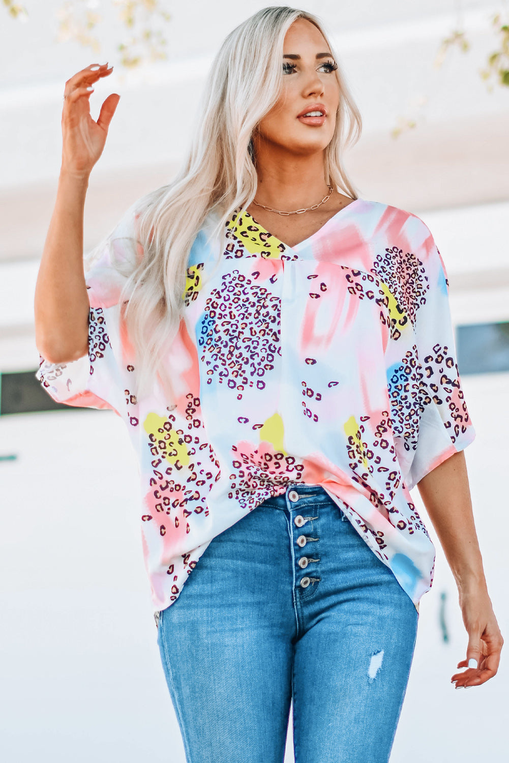 Women's Top with Print Loose Watercolor