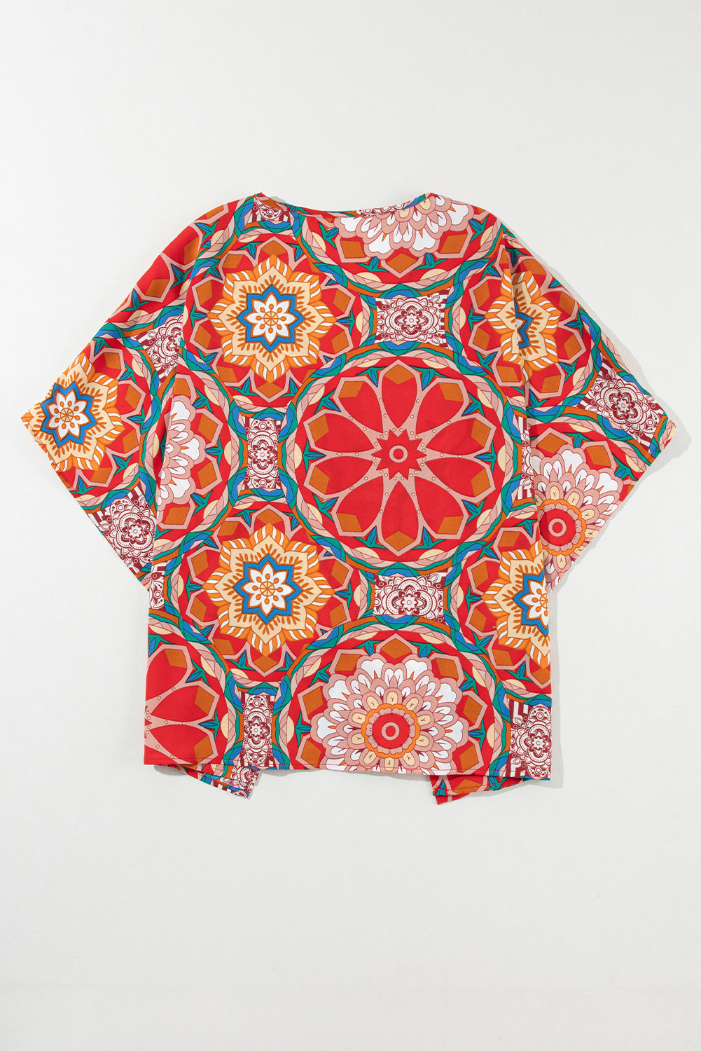 Women's Blouse Featuring Floral-Print Batwing Sleeve V Neck