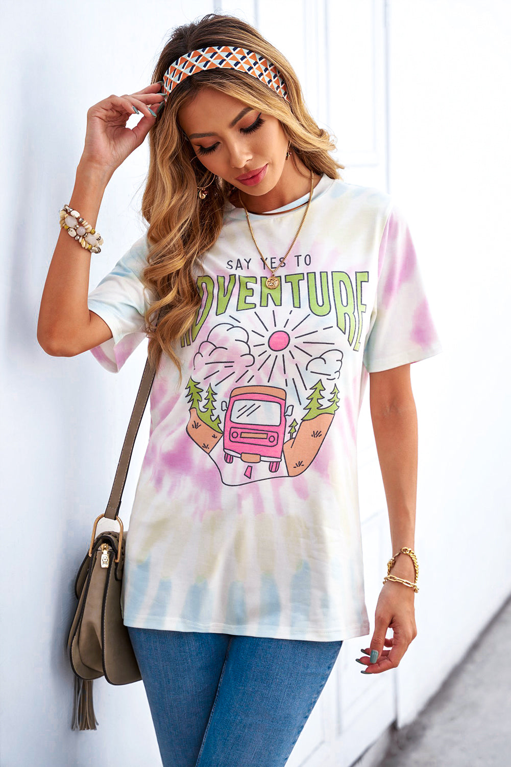 DITES OUI À L'AVENTURE T-shirt imprimé tie-dye