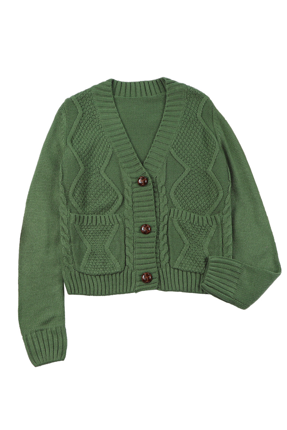 Cardigan texturé vert avec poches avant et boutons