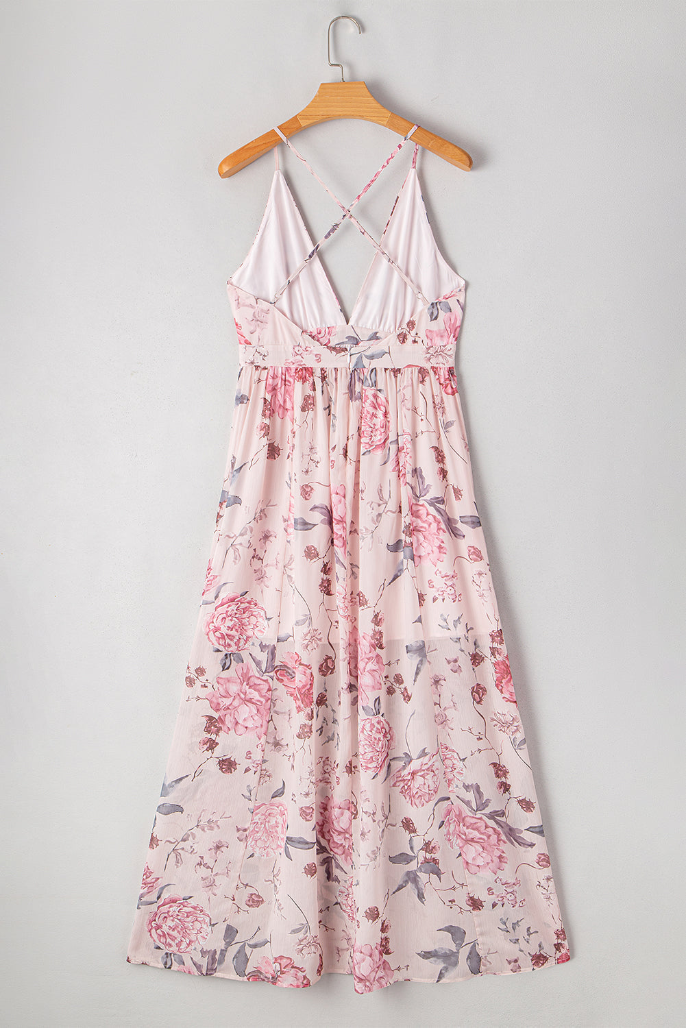 Pleated Bust Floral Bust Deep V Empire Waist Backless Maxi Dress