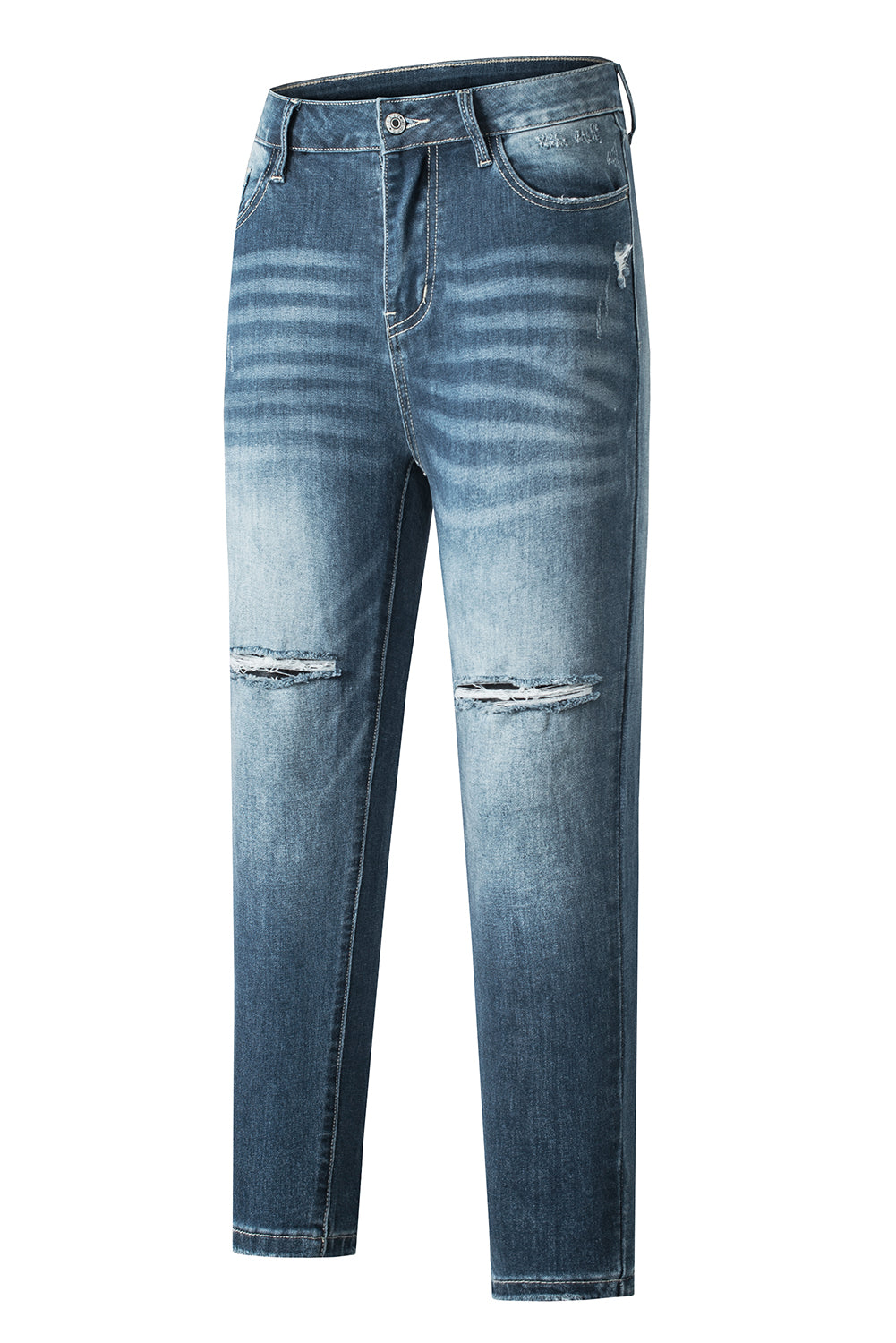 Jean skinny déchiré bleu effet vieilli