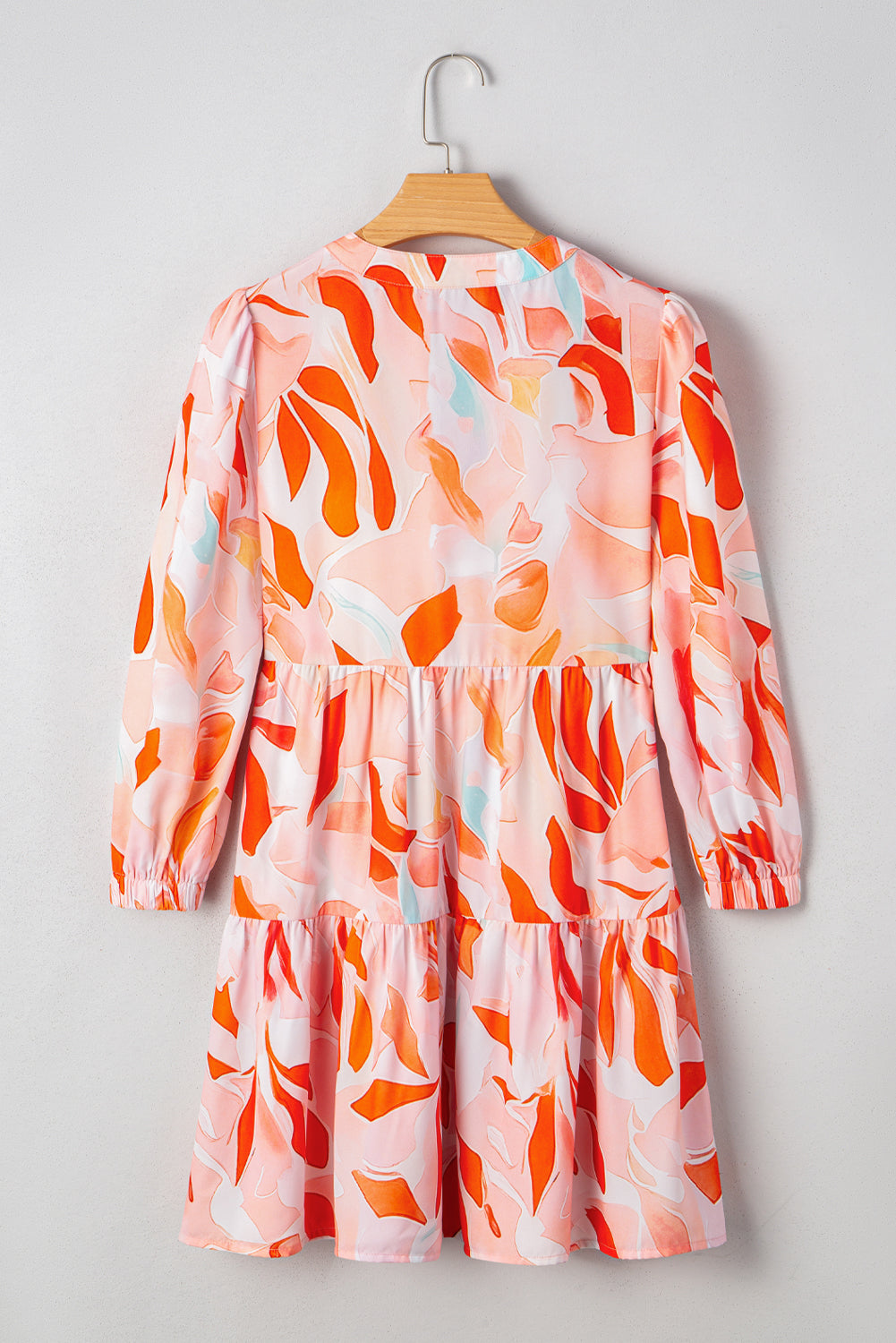 Abstract Print Split Neck Long-Sleeved Dress