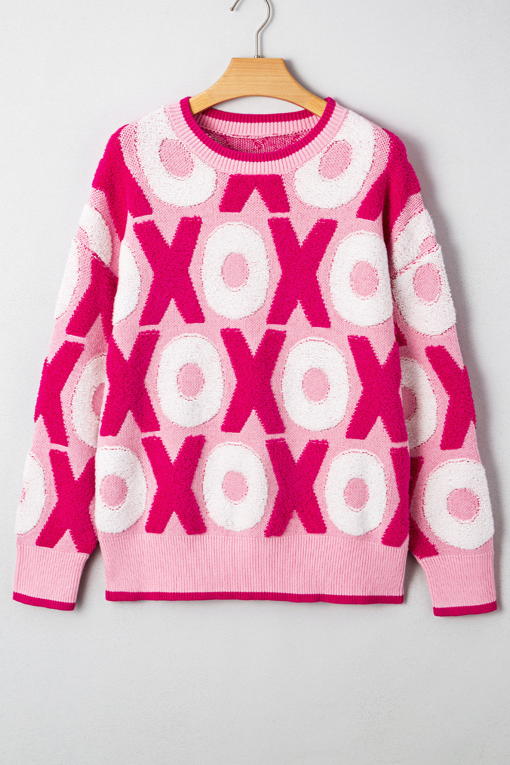 Pattern Drop-Shoulder XOXO Drop-Shoulder Crewneck Valentines Knit Top