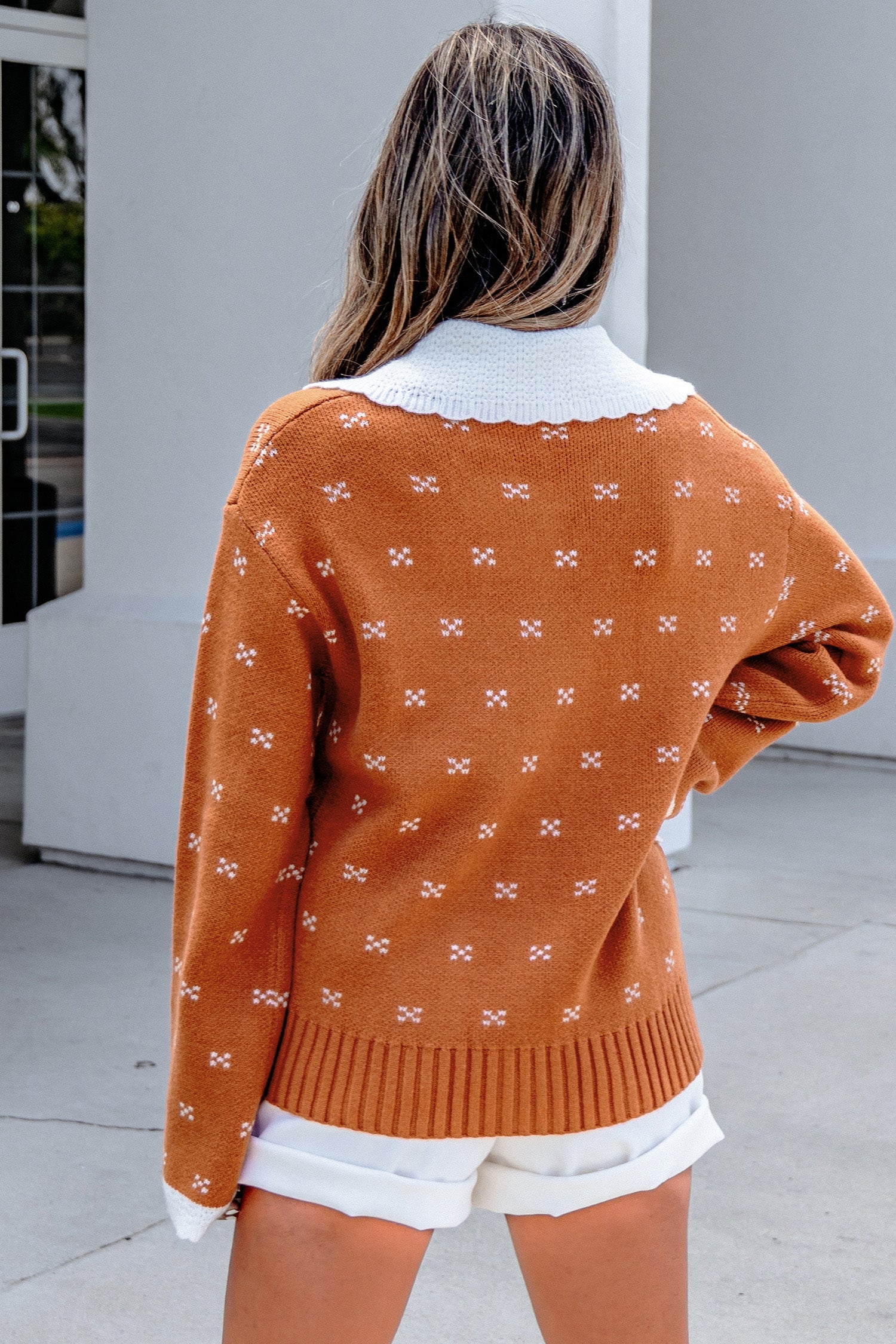 Peter Colorblock Pan Collar Long-Sleeved Knitwear Cardigan in Orange