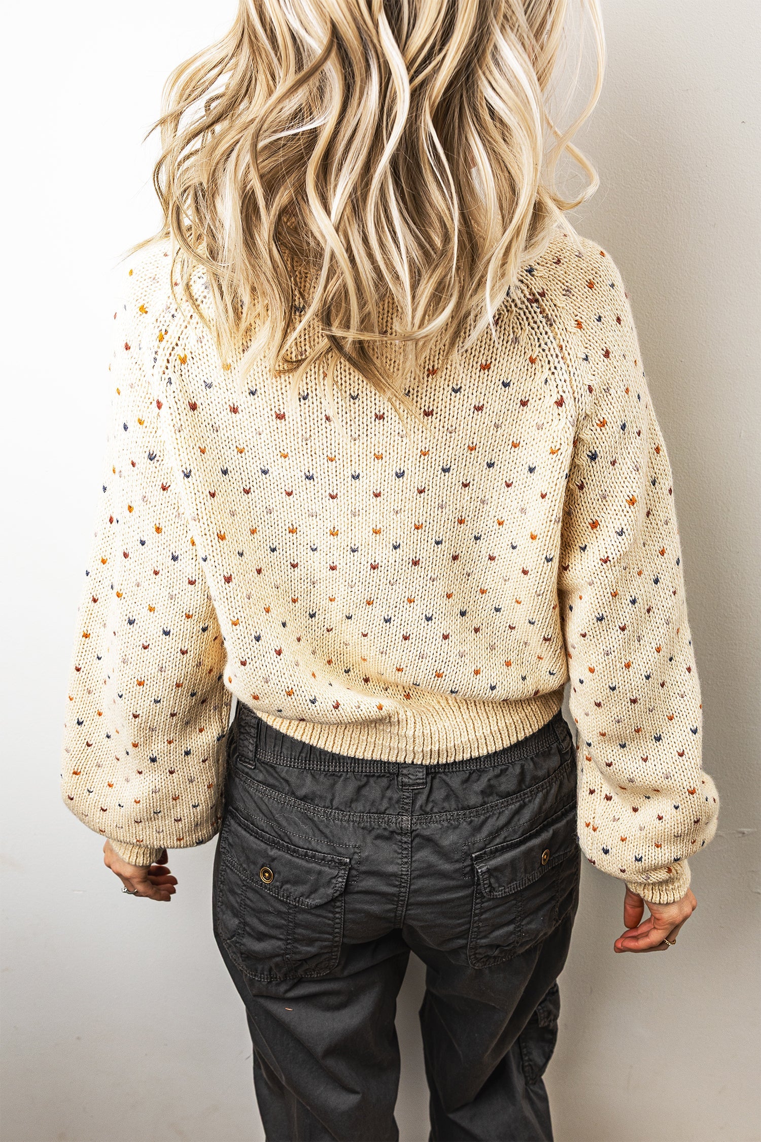 Print Button Geometric Button Front Timeless Fit Cardigan in Beige