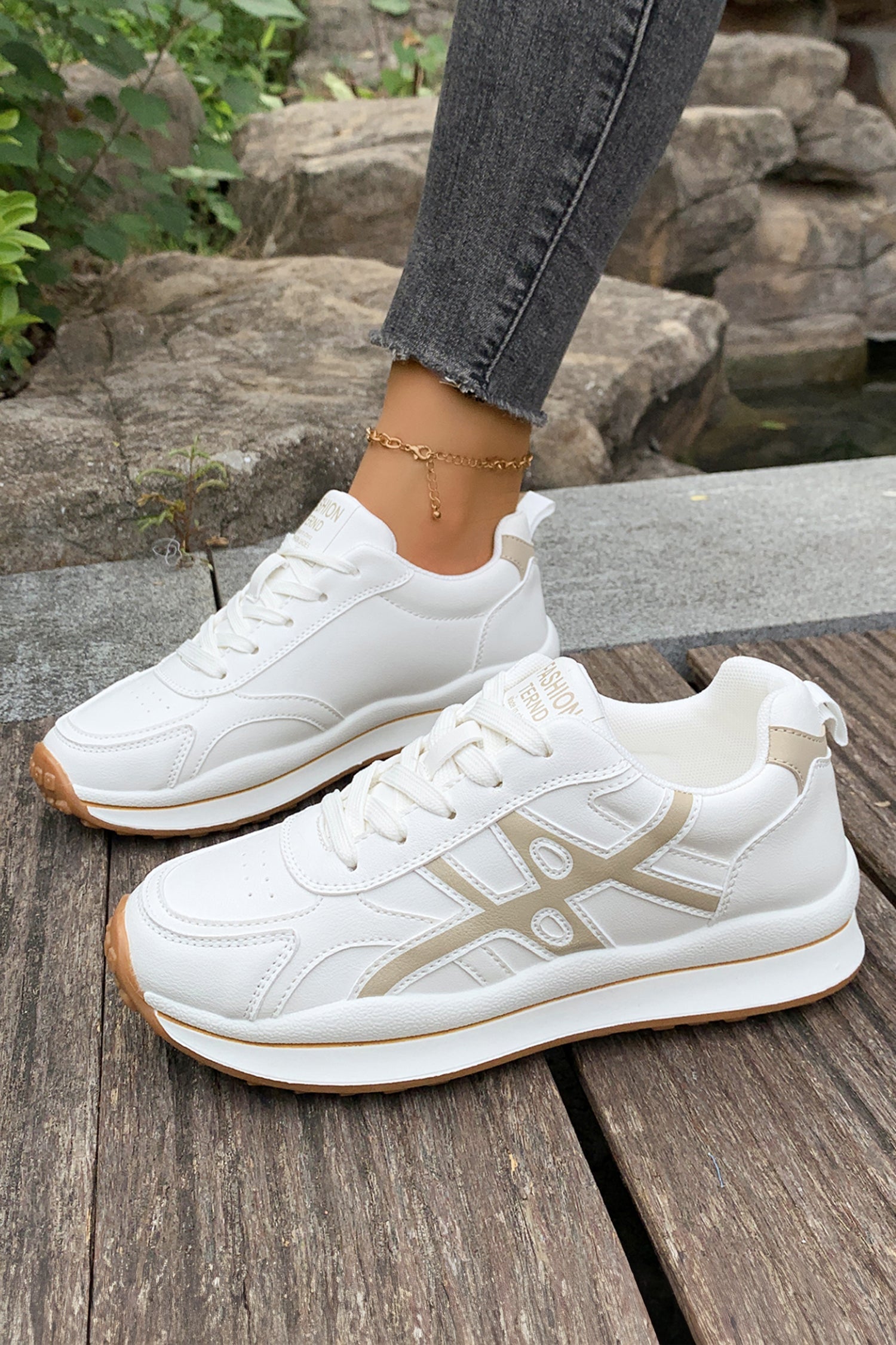 Playful Contrast Color Detail Lace Up Womens Sneakers