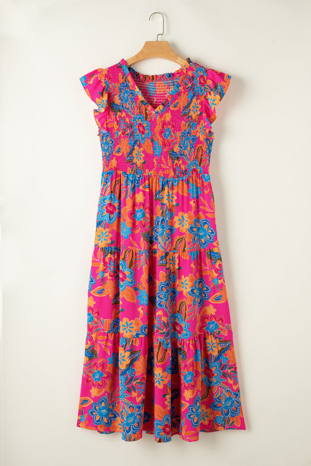 Robe Longue Grande Taille à Volants et Imprimé Floral sans Manches