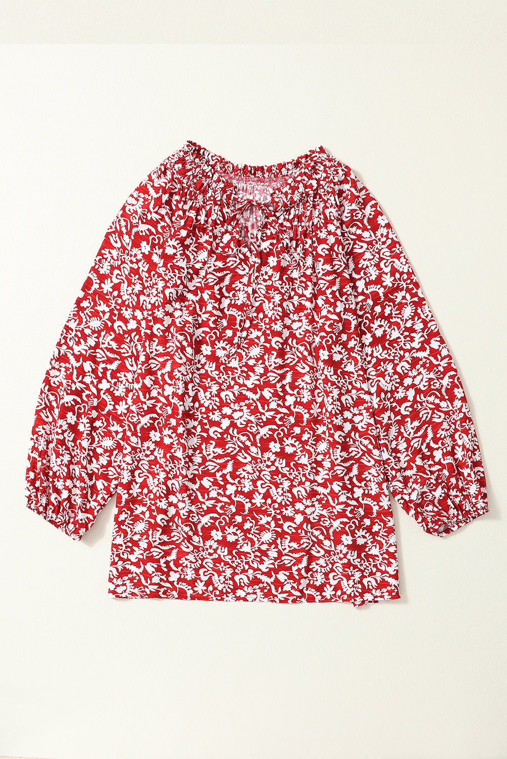 Blouse for Women Shirred Tie Neck Floral-Print Print