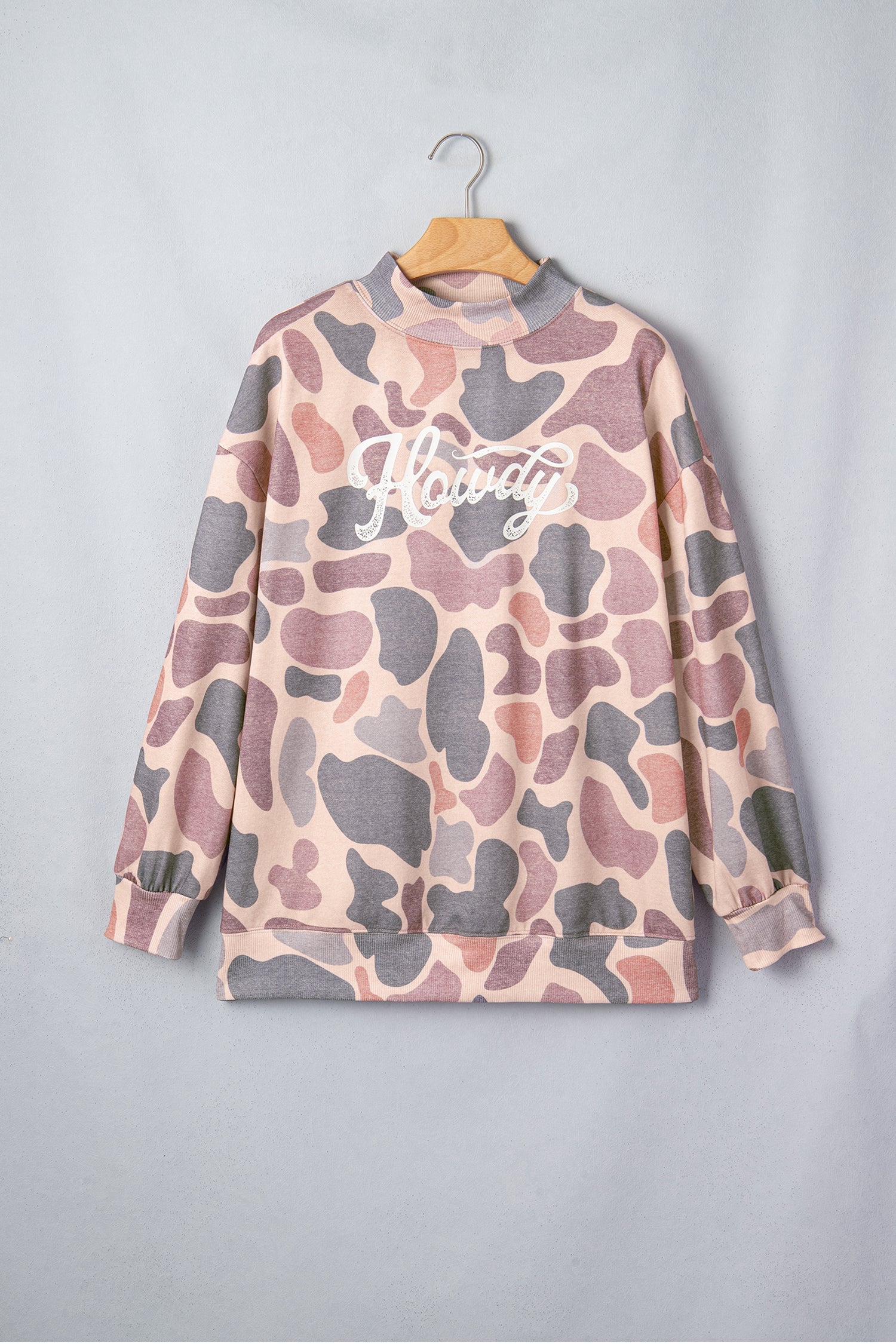 Camo Western Print Howdy Style Baggy Pullover Sweatshirt in Multicolour