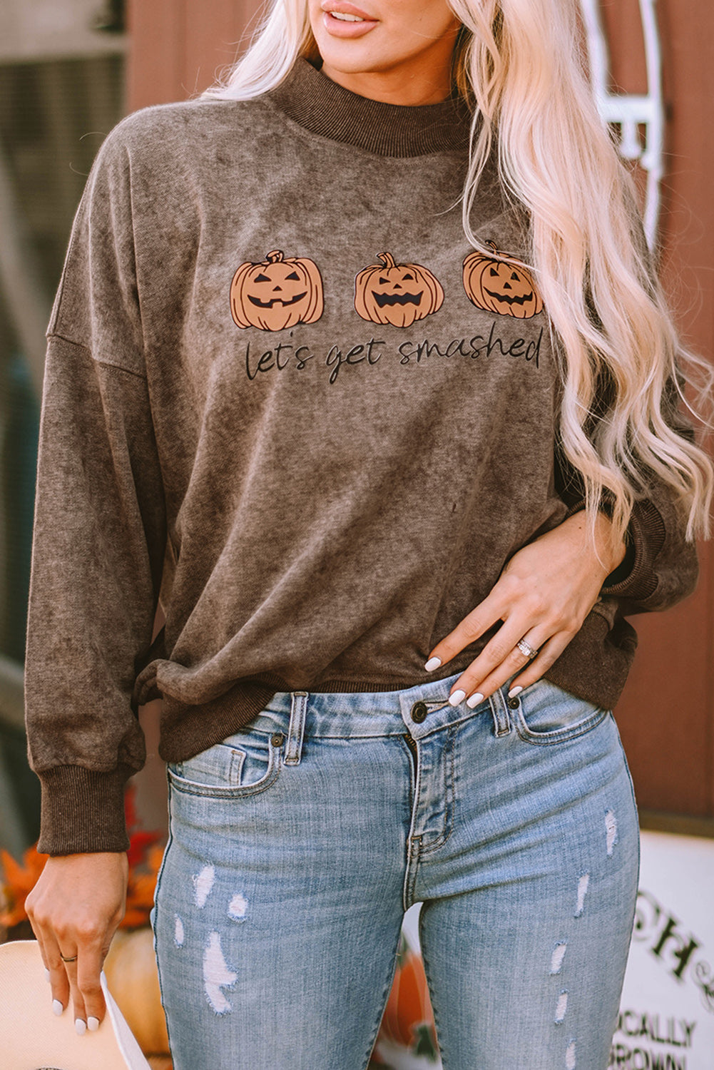 Women's Graphic Sweatshirt Featuring Let's Get Smashed Pumpkin