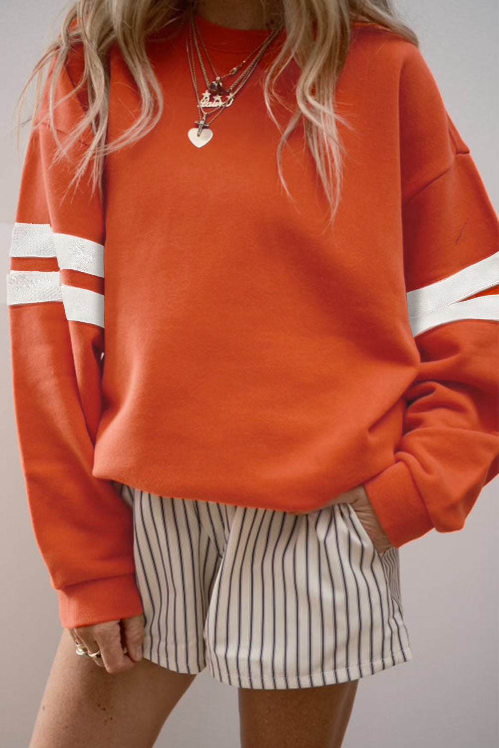 Detail Varsity Striped Drop-Shoulder Roomy Sweatshirt