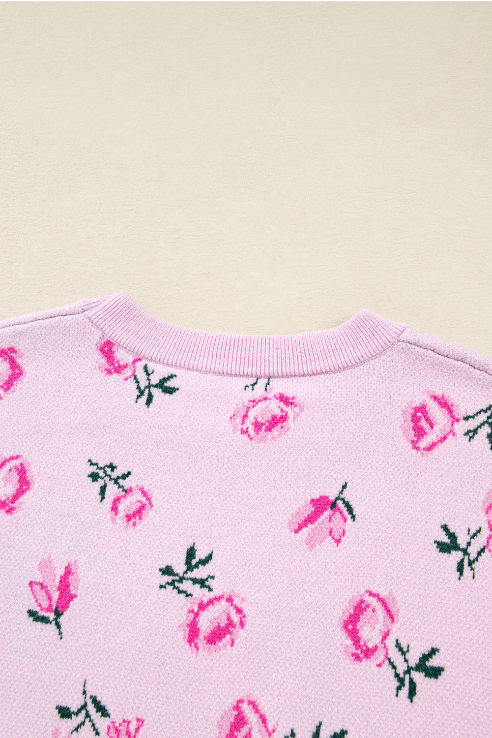 Drop-Shoulder Sweet Floral-Print Cropped Knit Top