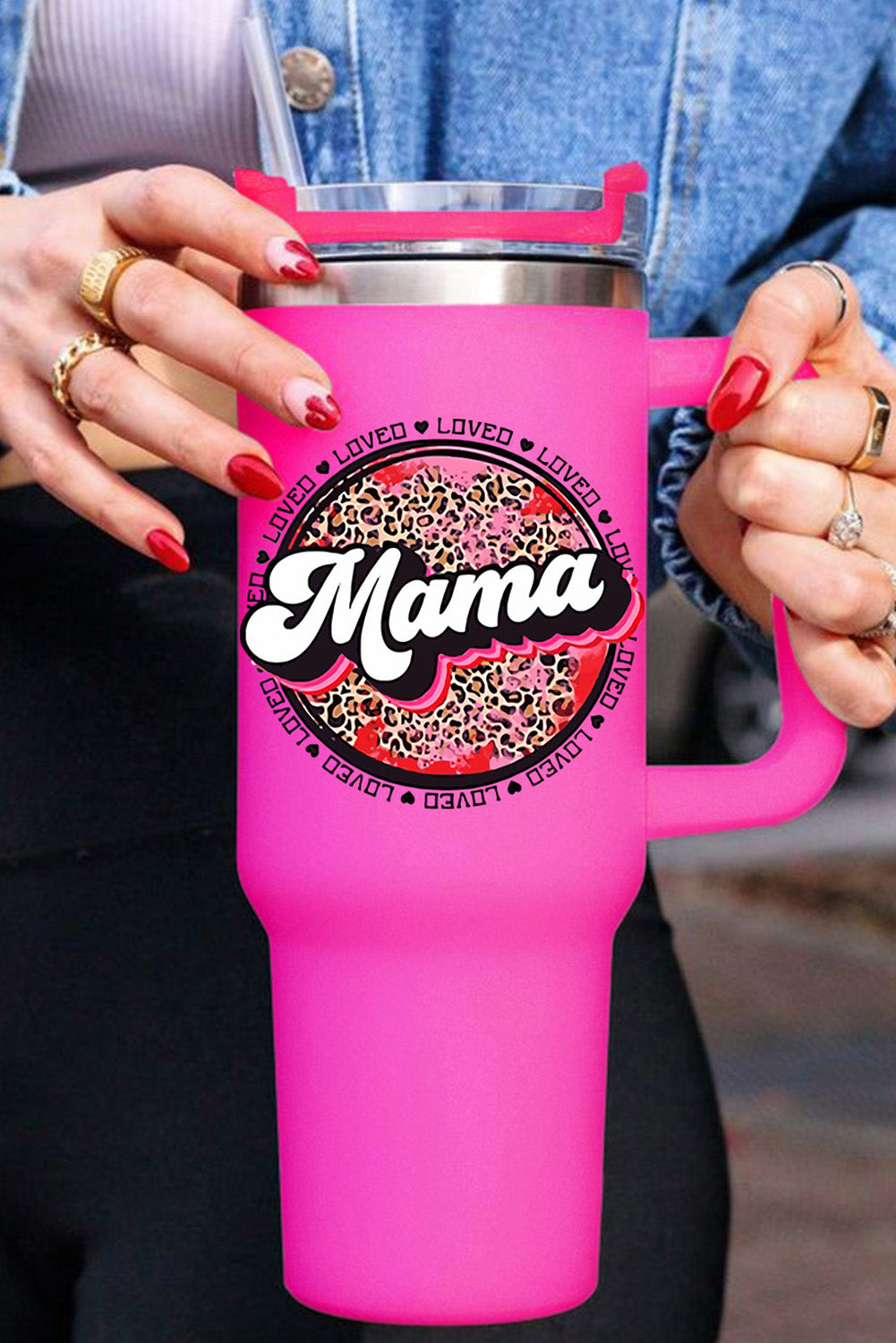 Stainless Mama Leopard-Print Steel Insulate Cup with Handle 40oz