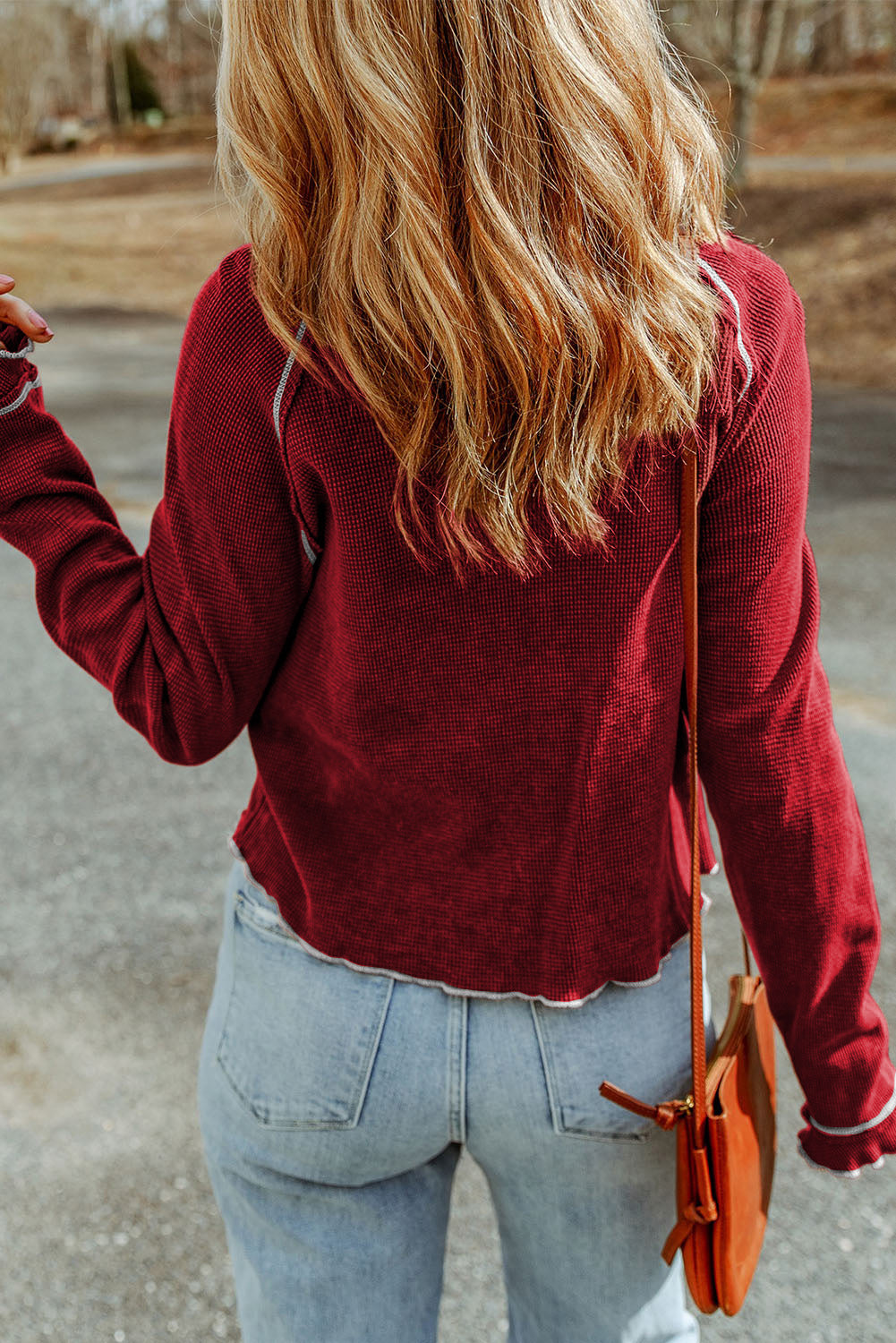 Women's Long-Sleeve Textured Round Neck Top