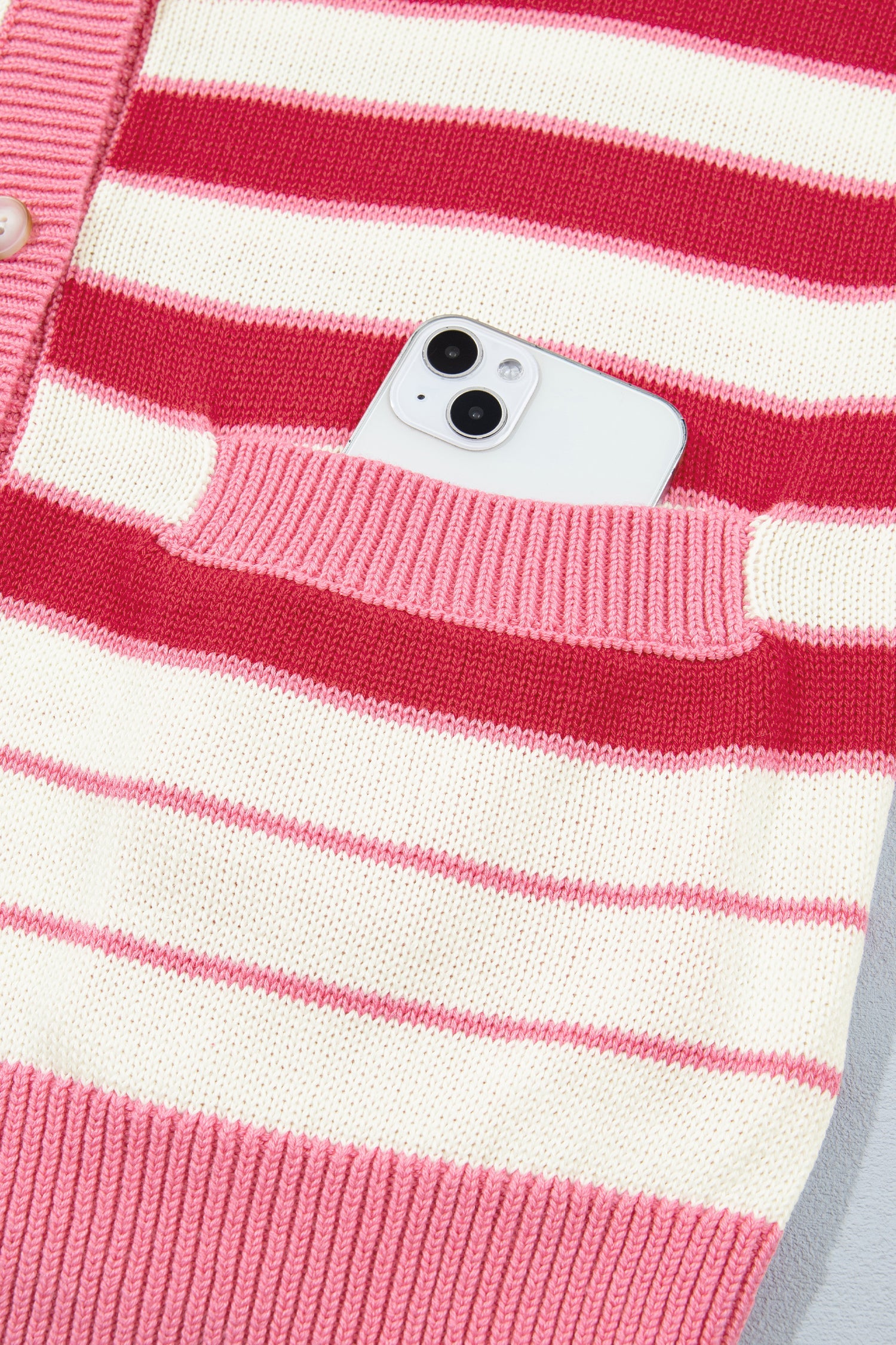 Long-Sleeved Stripe V-Neck Timeless Fit Cardigan in Red