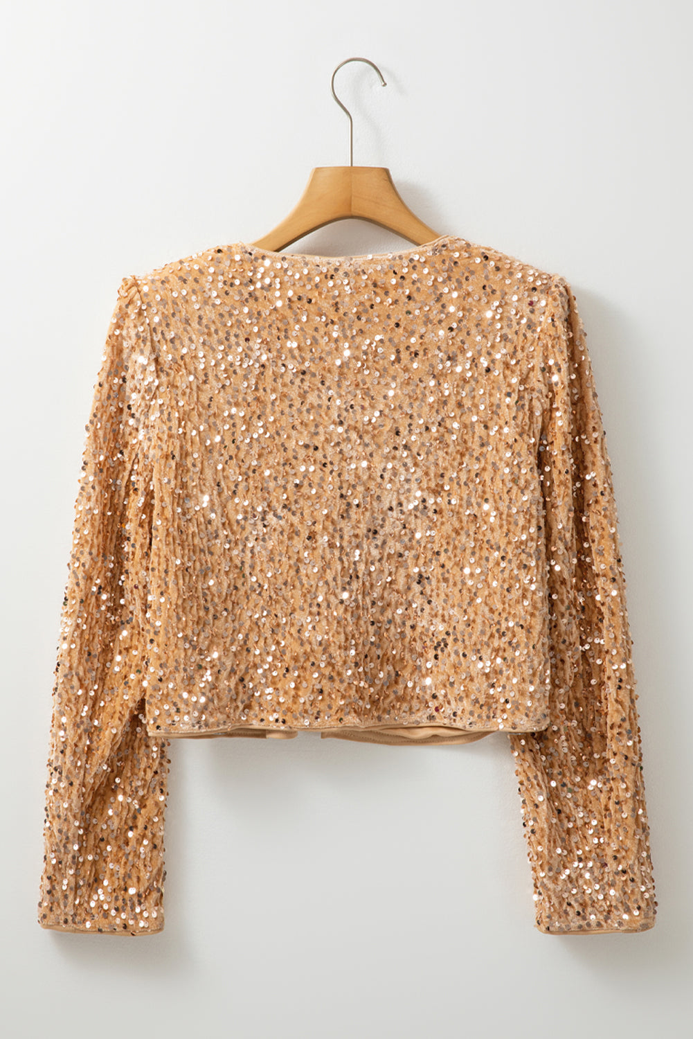 Sequined Golden Fleece Open-Front Cropped Jacket