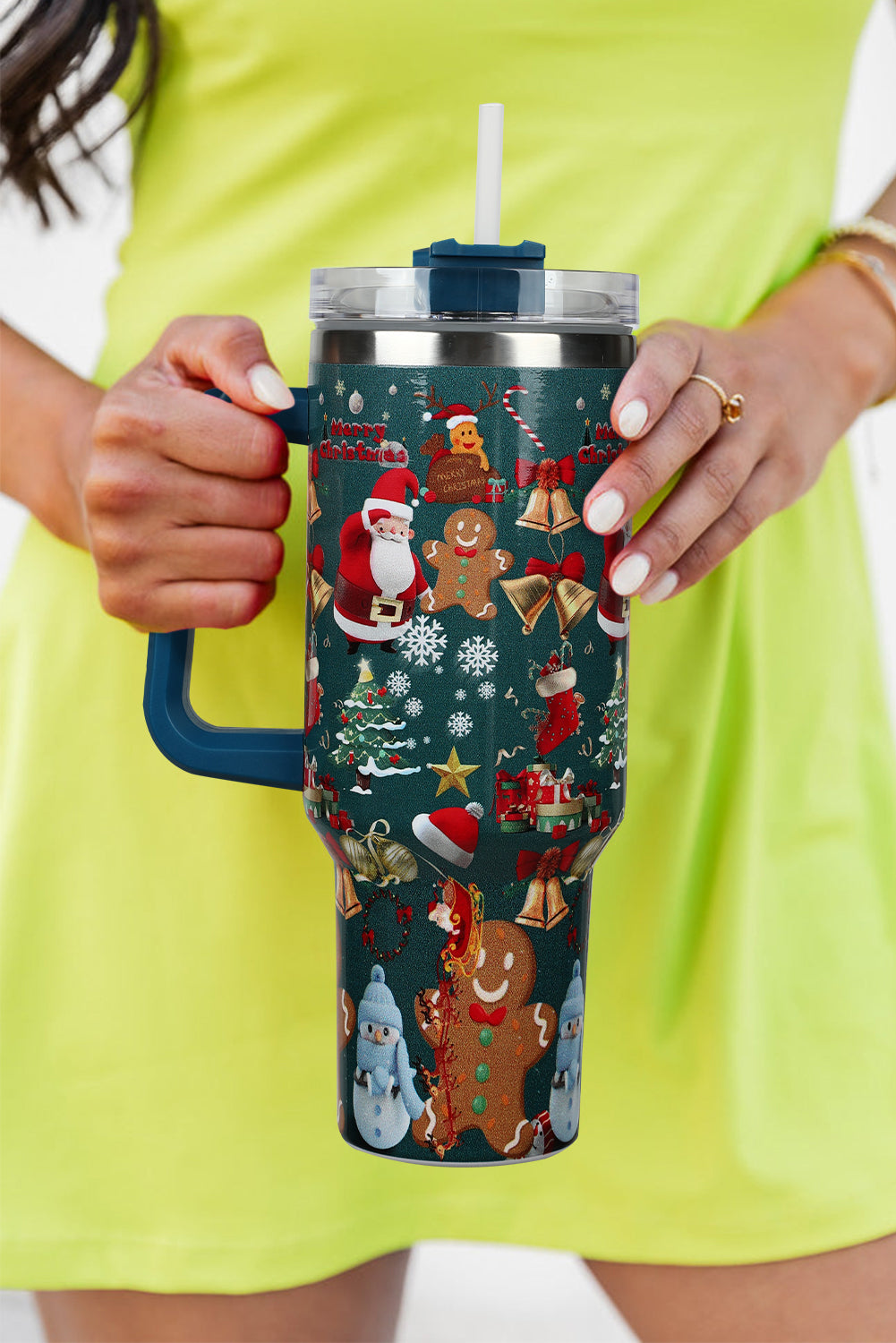 Handled Christmas Print Stainless Steel Tumblers 40oz
