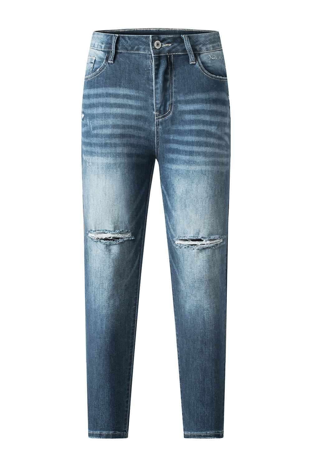 Jean skinny déchiré bleu effet vieilli