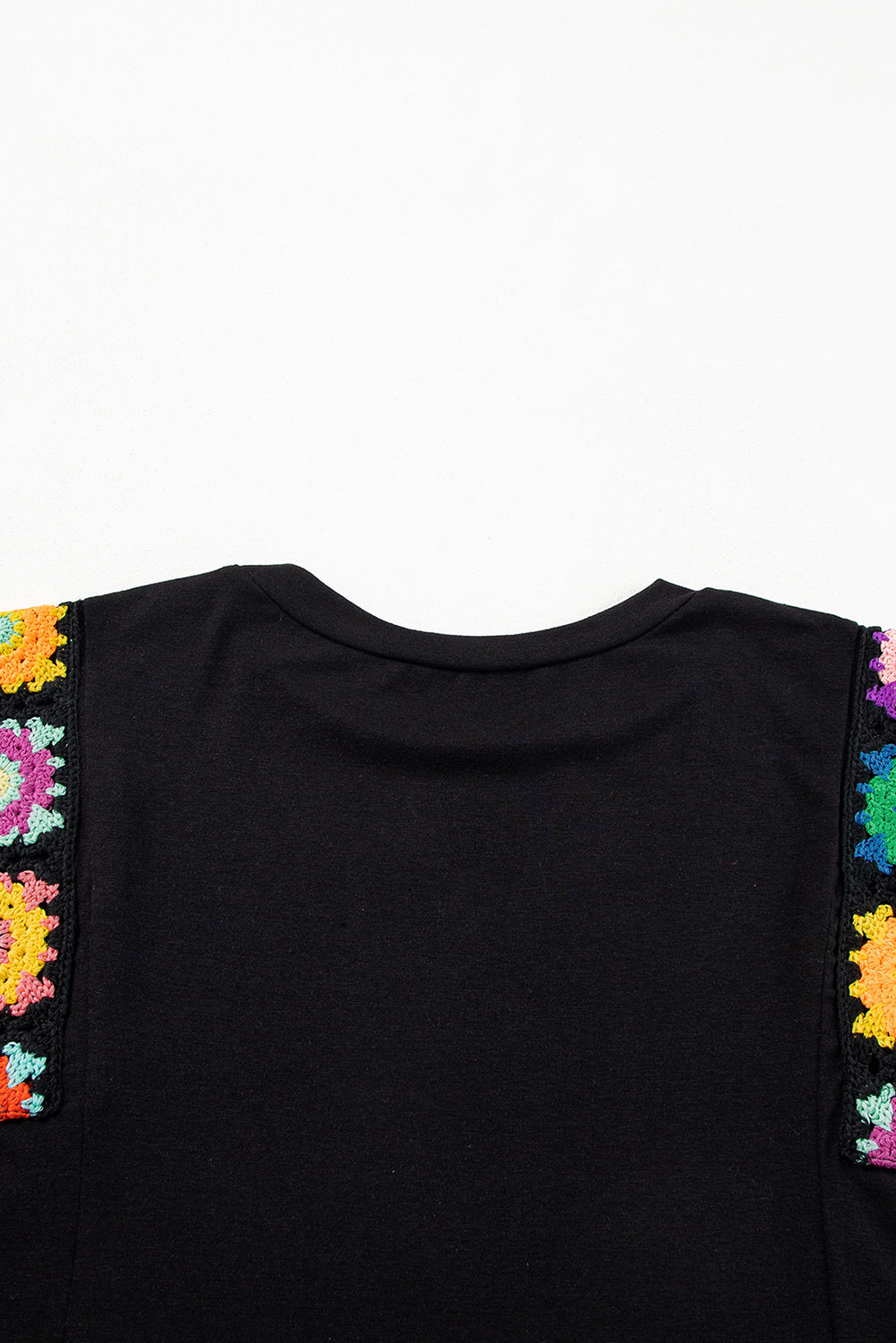 Floral Crochet Patched Sleeve Crew Neck Casual Tank Top
