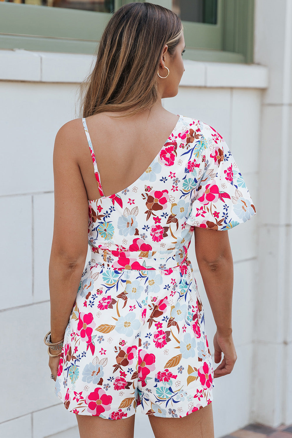 Romper for Women Floral-Print Slant Shoulder