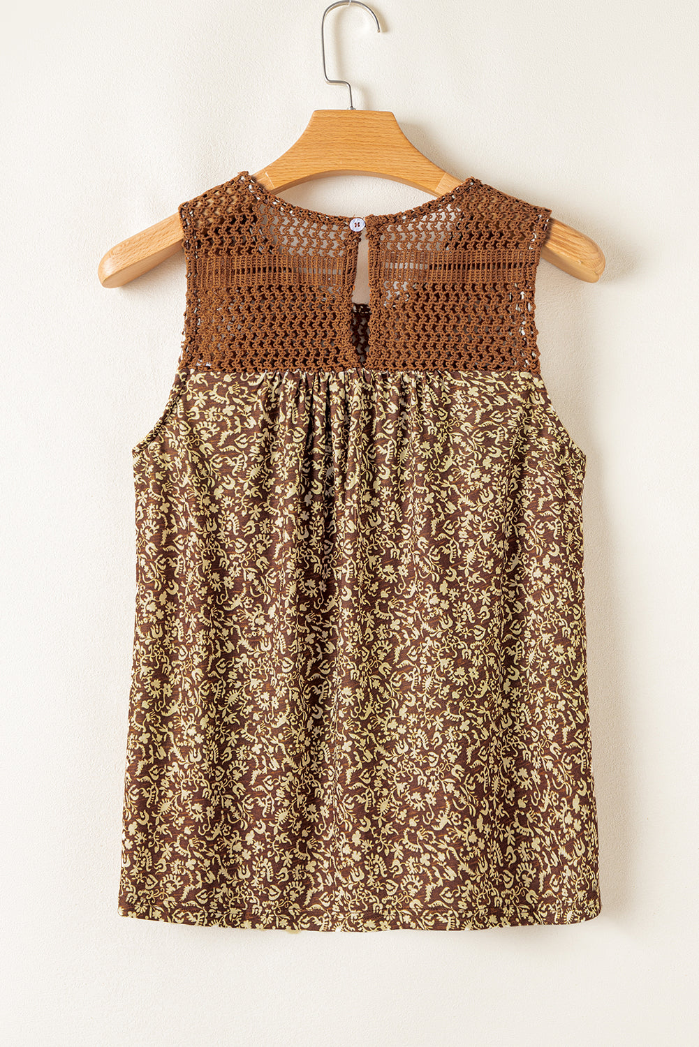 Eyelet Knit Yoke Patchwork Printed Flowy Fit Tank Top