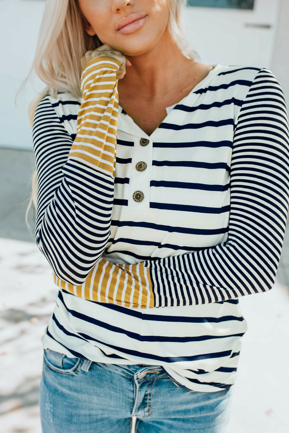 Women's Long-Sleeve Button Henley Top