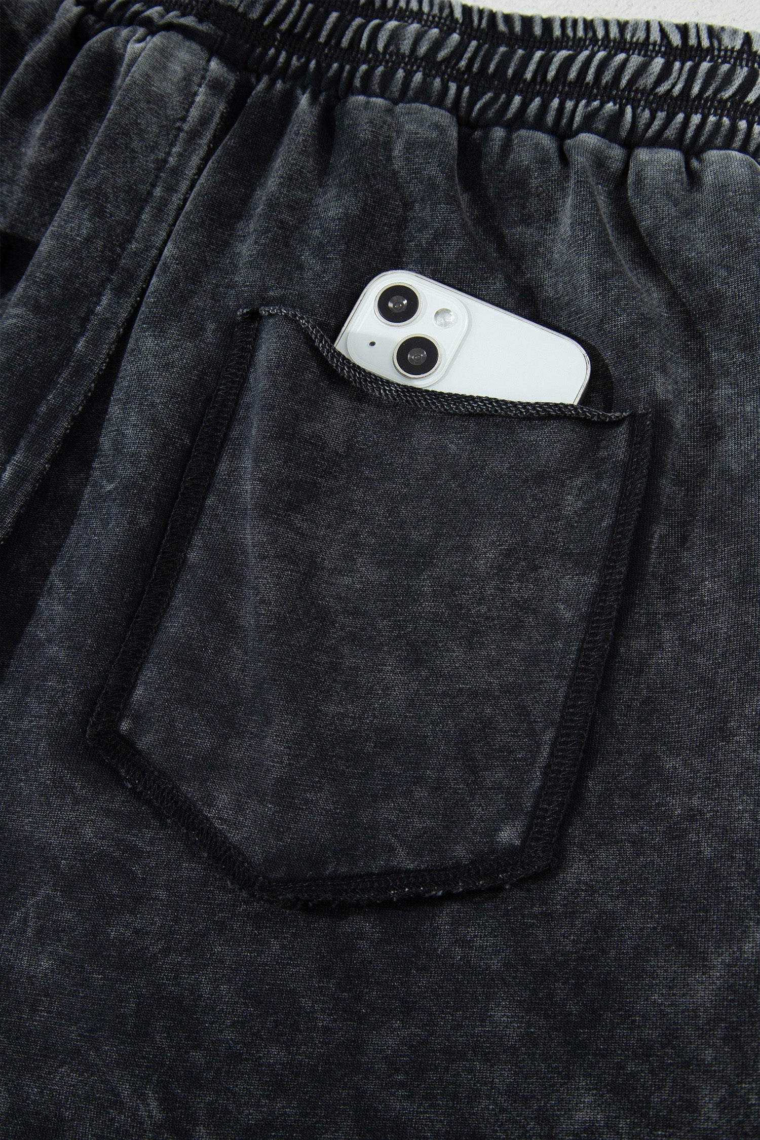 Raw Seam Drawcord Elastic Waist Barrel Pants in Black