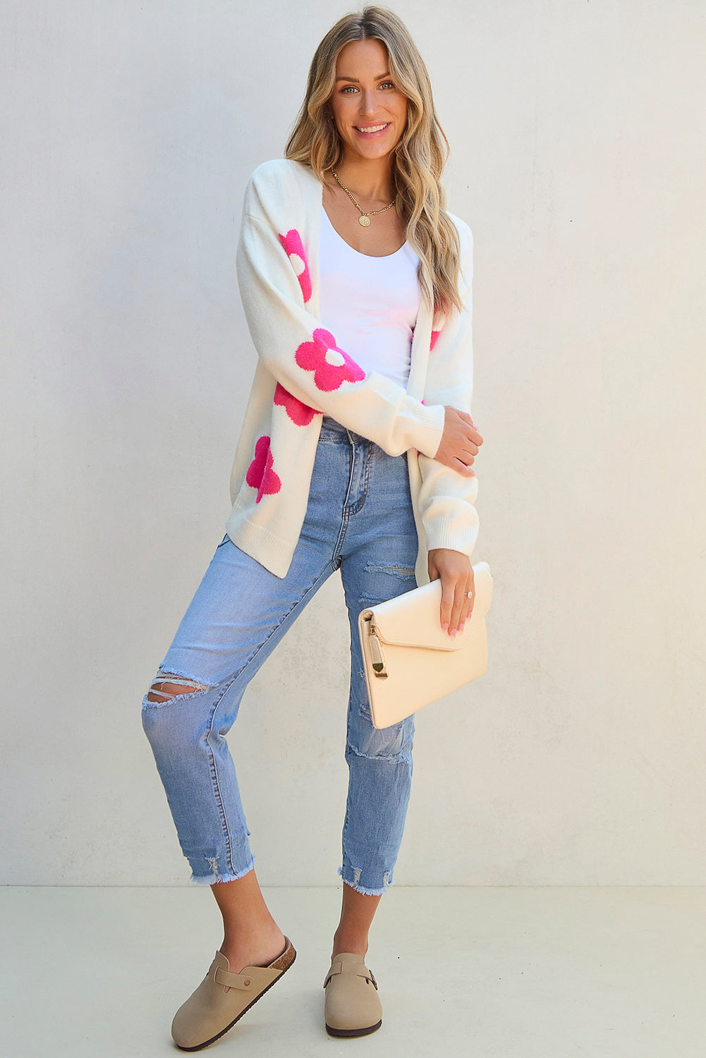 Cardigan ouvert sur le devant à motif floral