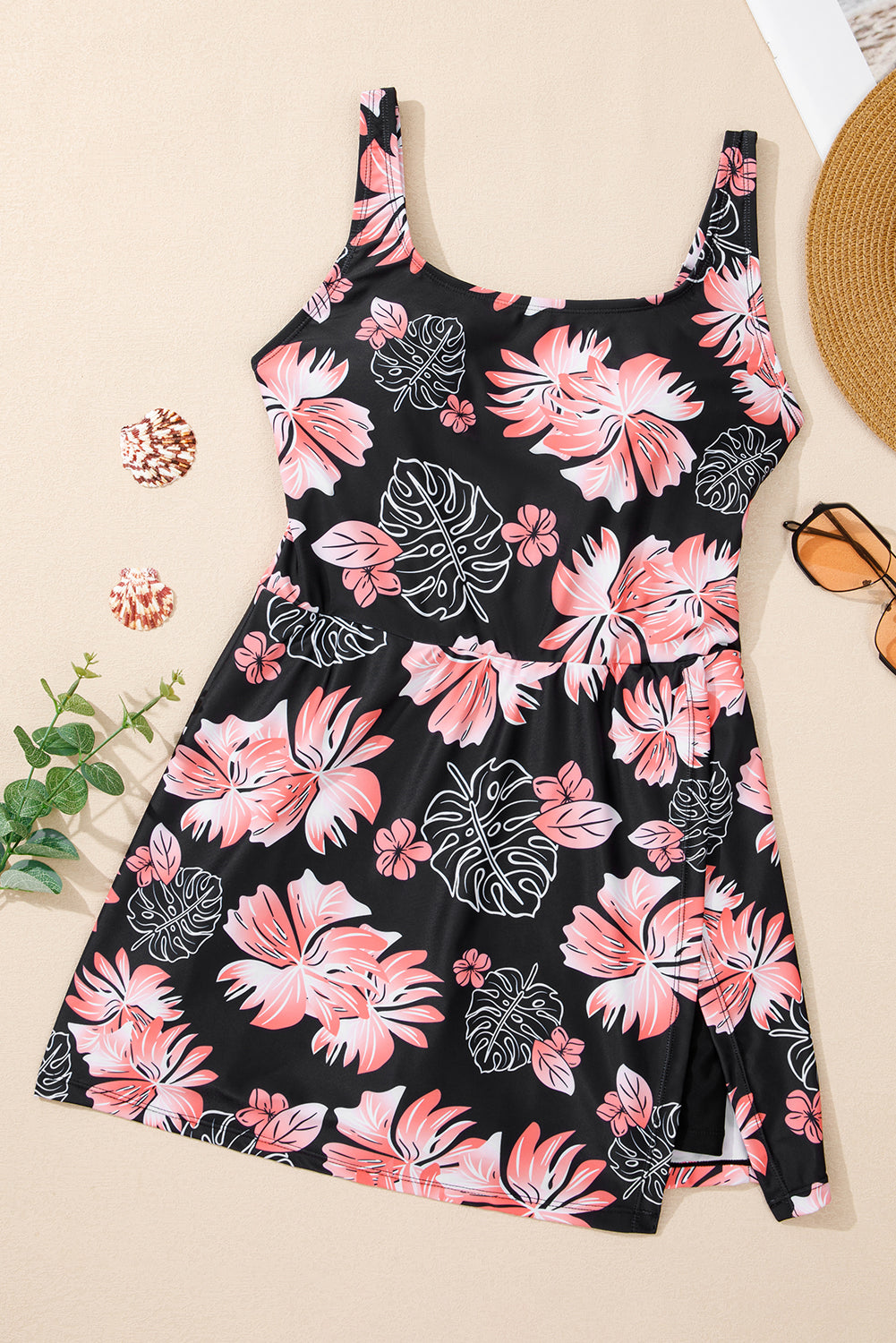Floral Print Twisted Hollowed Back Swim Dress