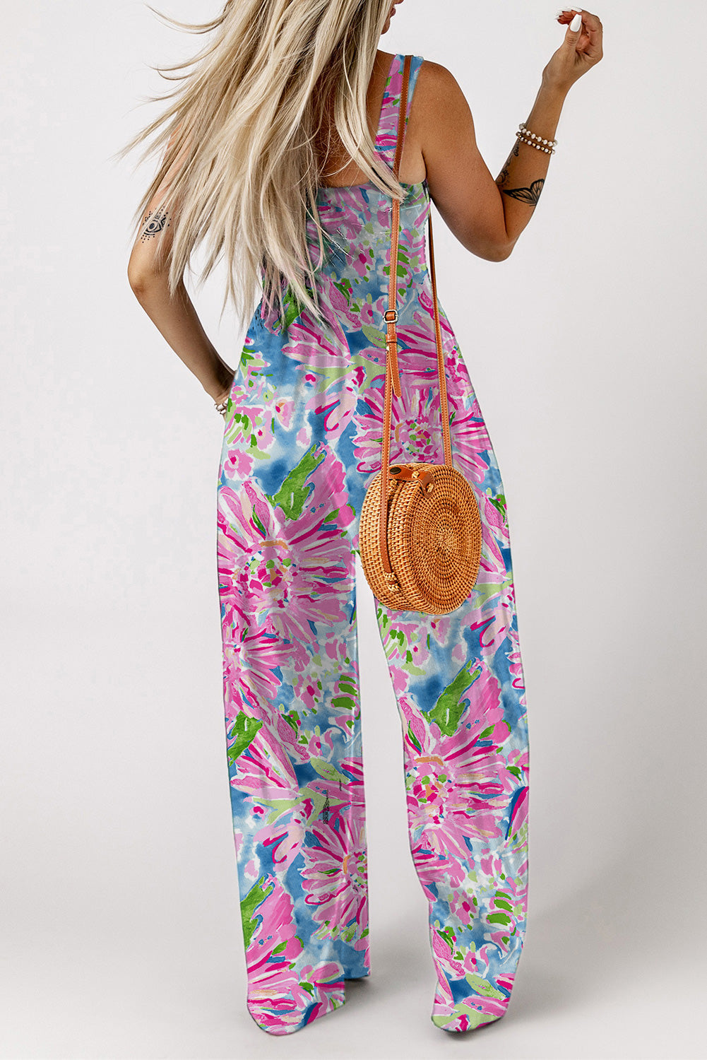 Women's Wide Abstract Floral-Print Leg Jumpsuit