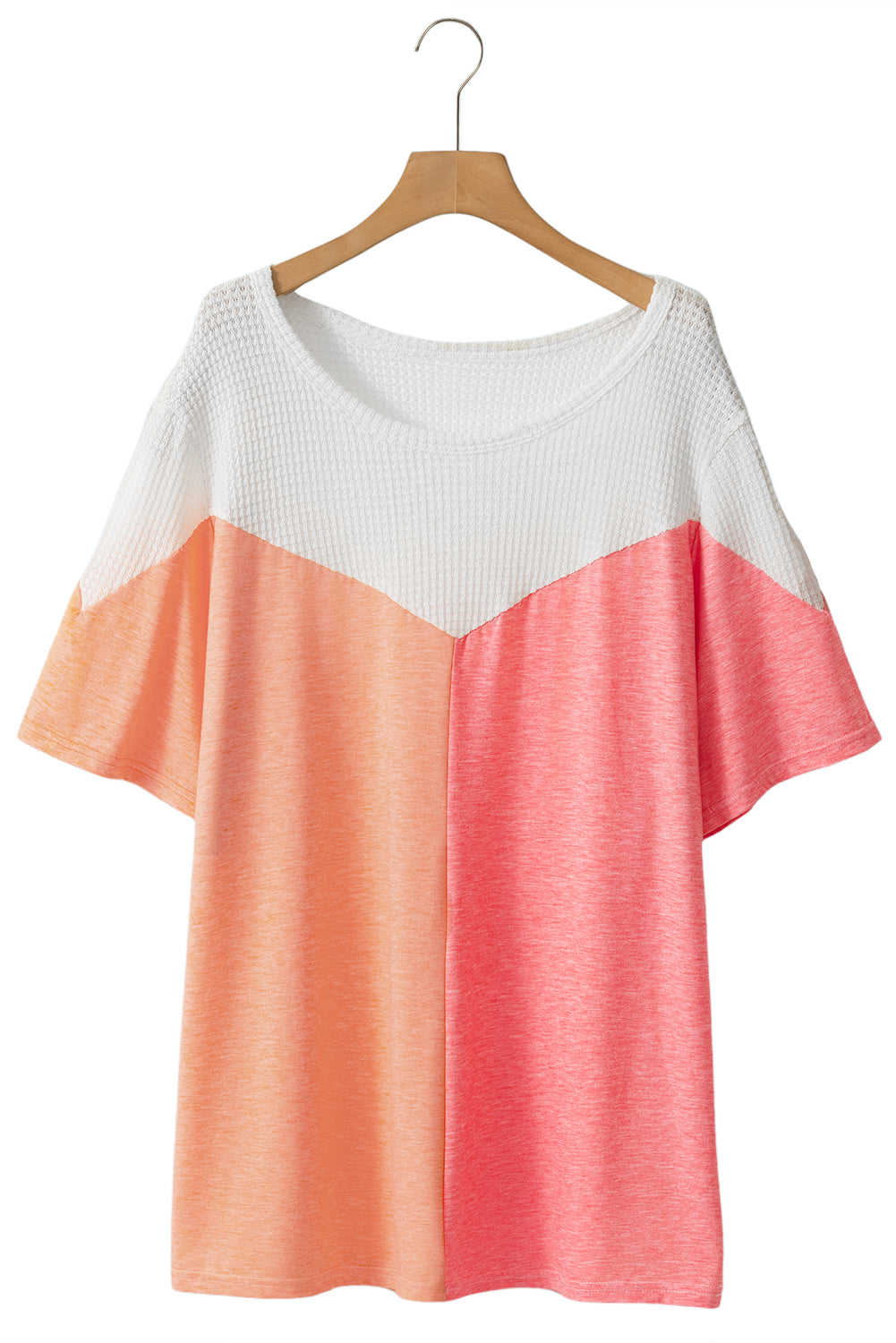 T-shirt en tricot gaufré color block de grande taille