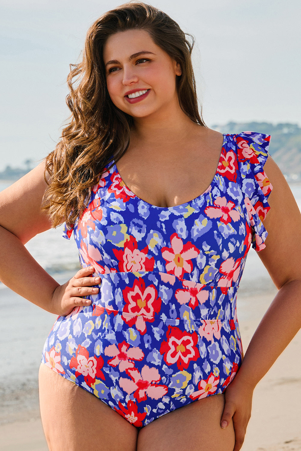 Floral Print Ruffled High Waist One Piece Swimwear