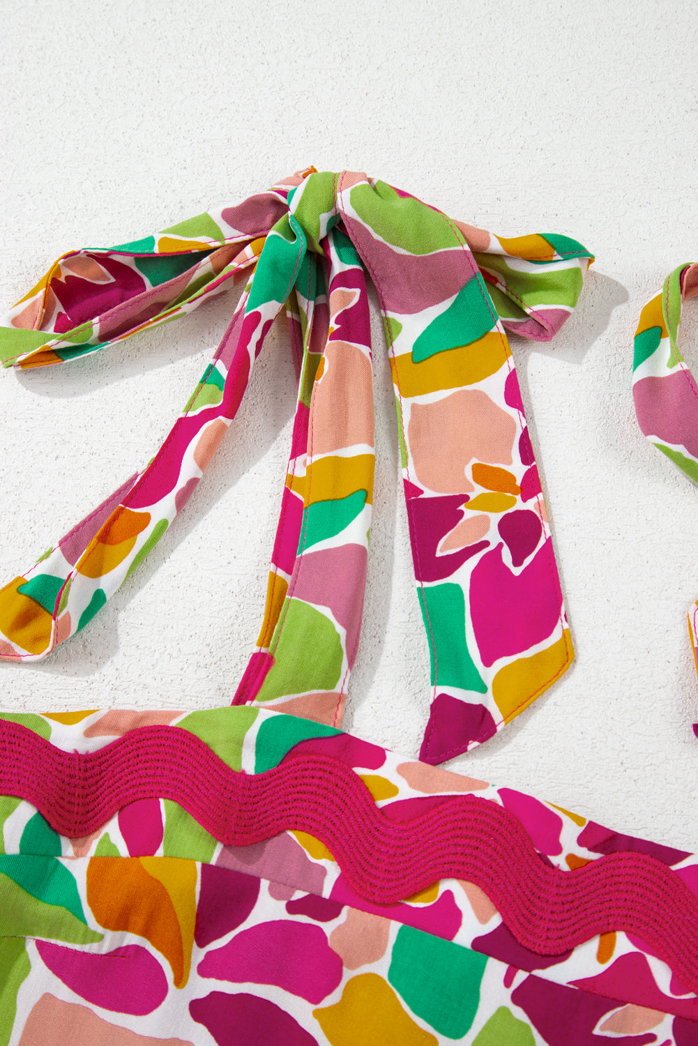 Floral Tied Straps Ricrac Trim Maxi Dress