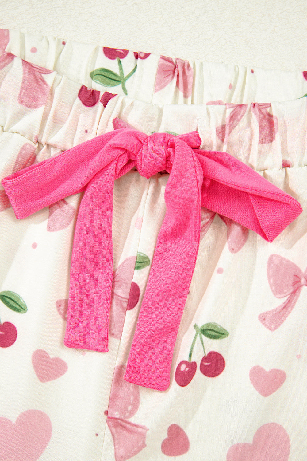 Fruit Print Bow Print Contrast Pipping Short Pajamas Set