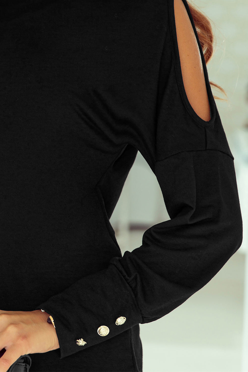 Top for Women Asymmetrical Cut Out Long-Sleeve