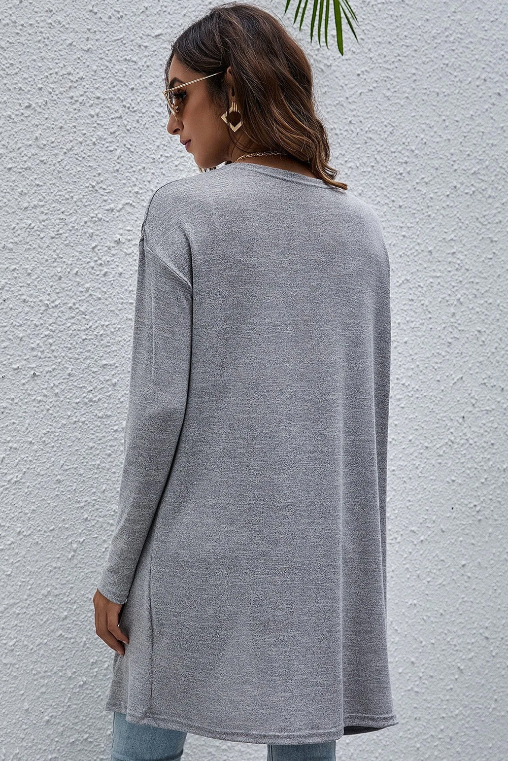 Solid High Rise Open-Front Lightweight Cardigan
