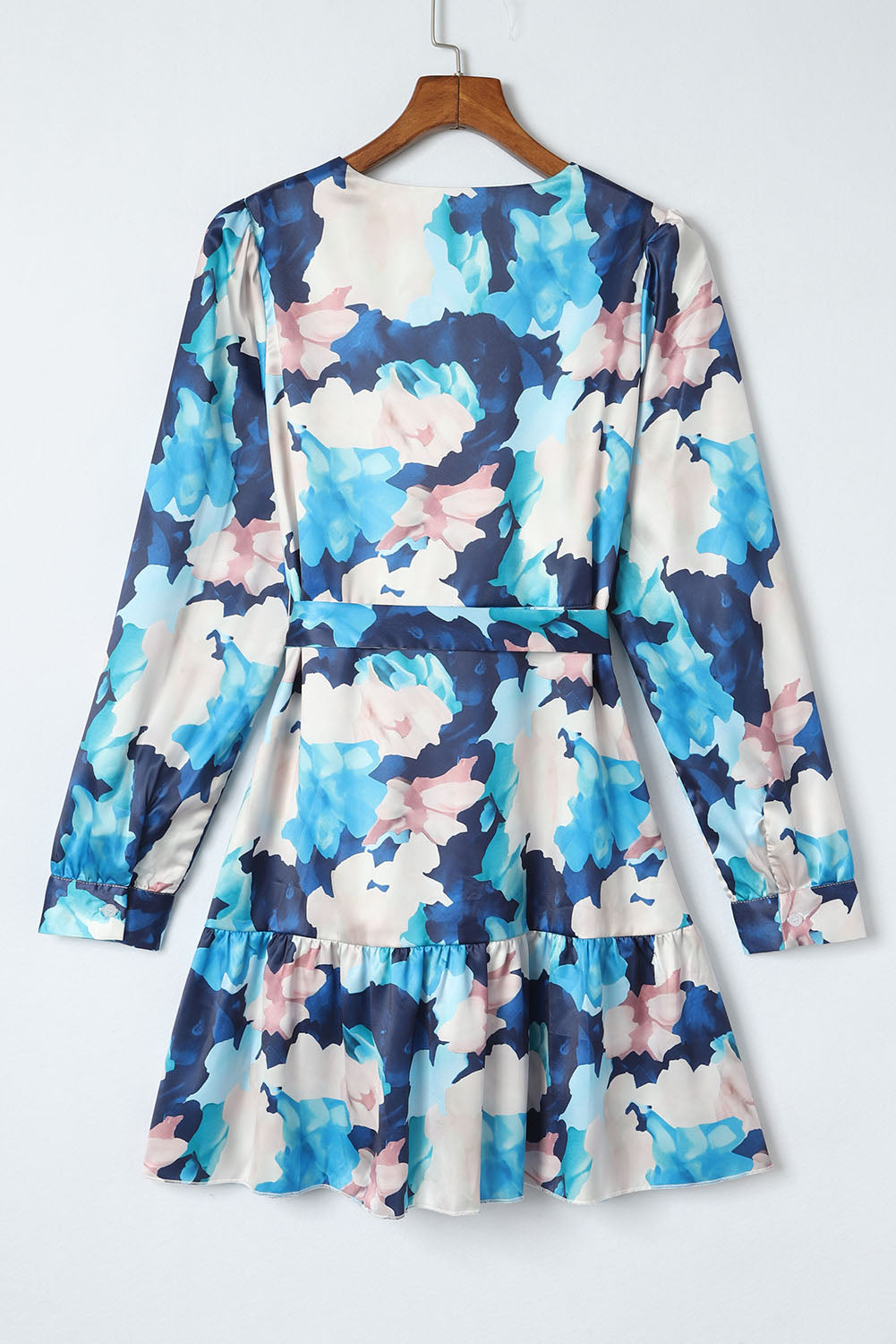 Women's Dress with Ruffle-Trimmed Abstract Floral-Print Long-Sleeve Tie-Front
